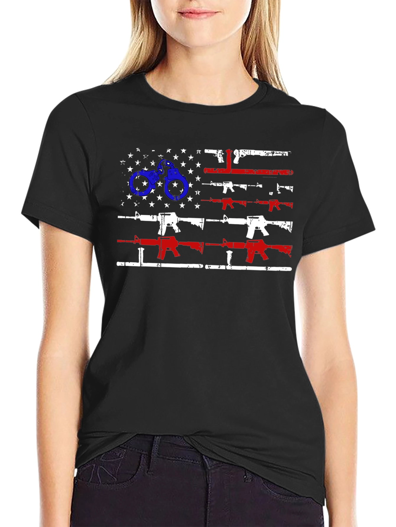 American Flag Gun & Handcuff Graphic Tee