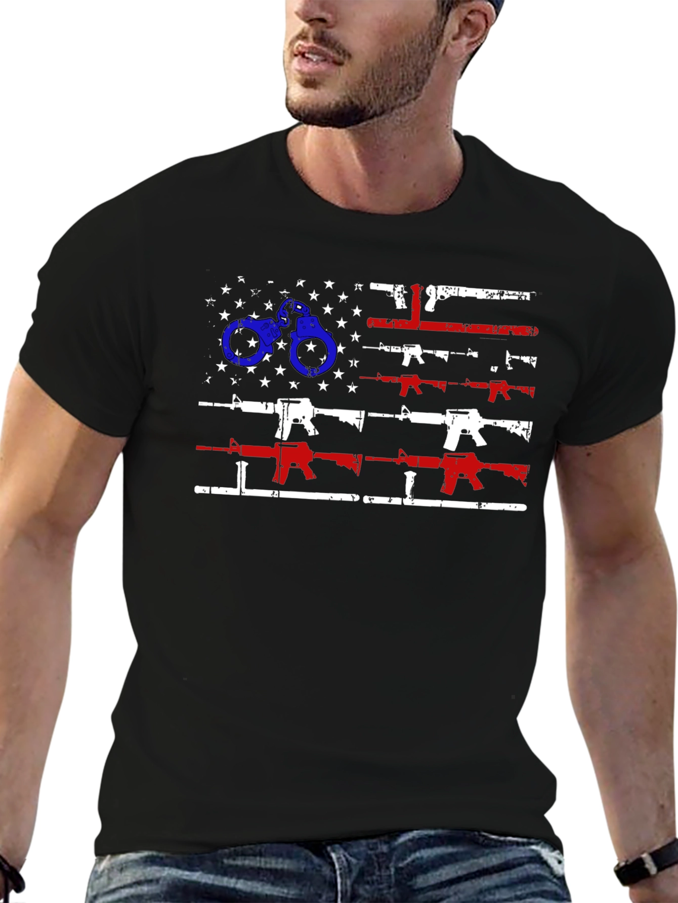 American Flag Gun & Handcuff Graphic Tee