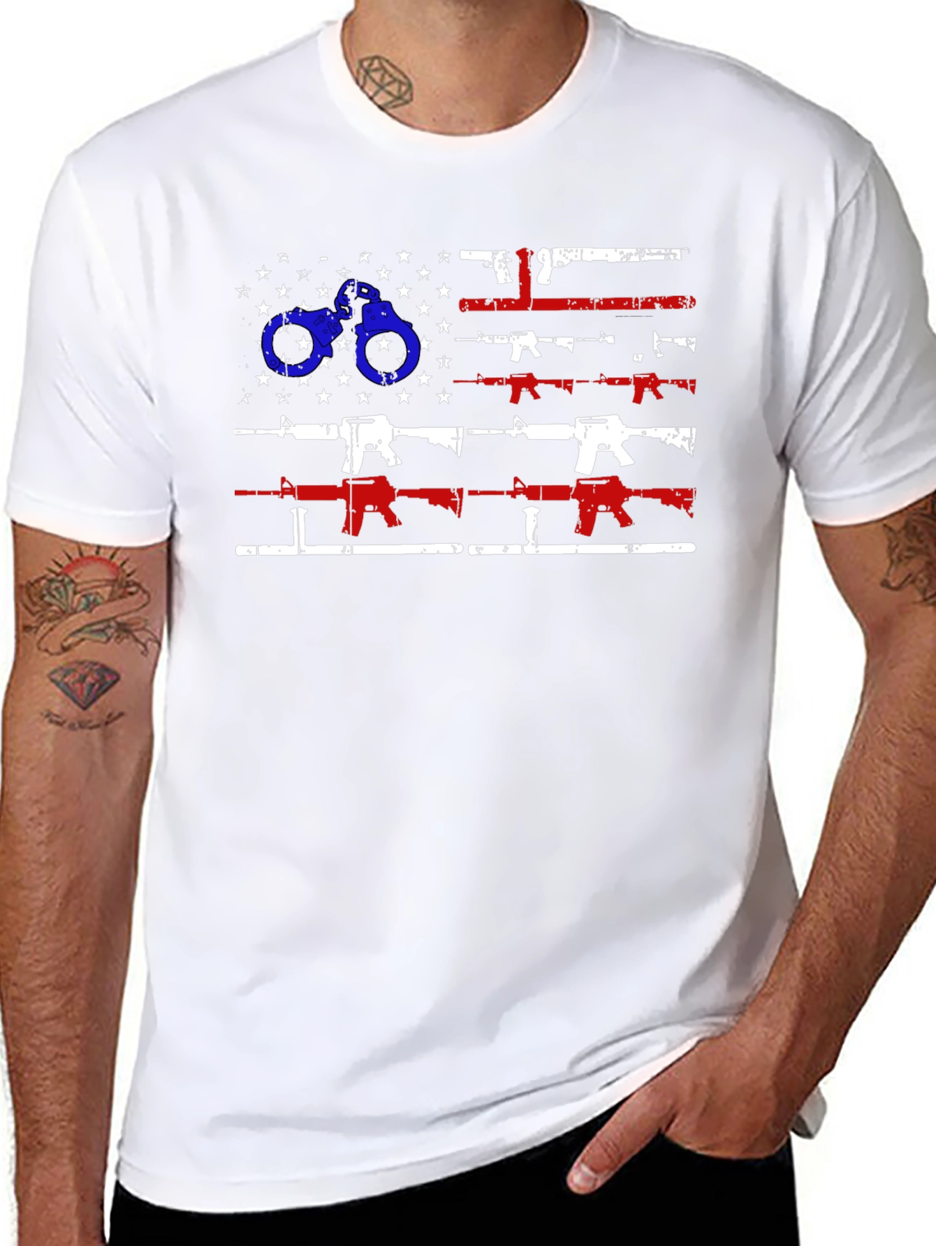 American Flag Gun & Handcuff Graphic Tee