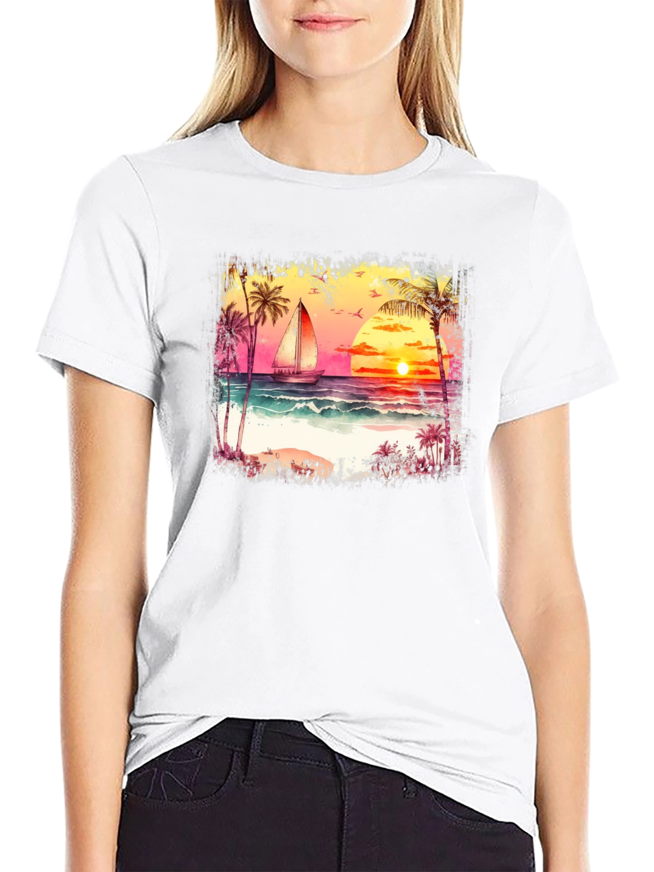 Sunset Sailboat Graphic Tee - Black