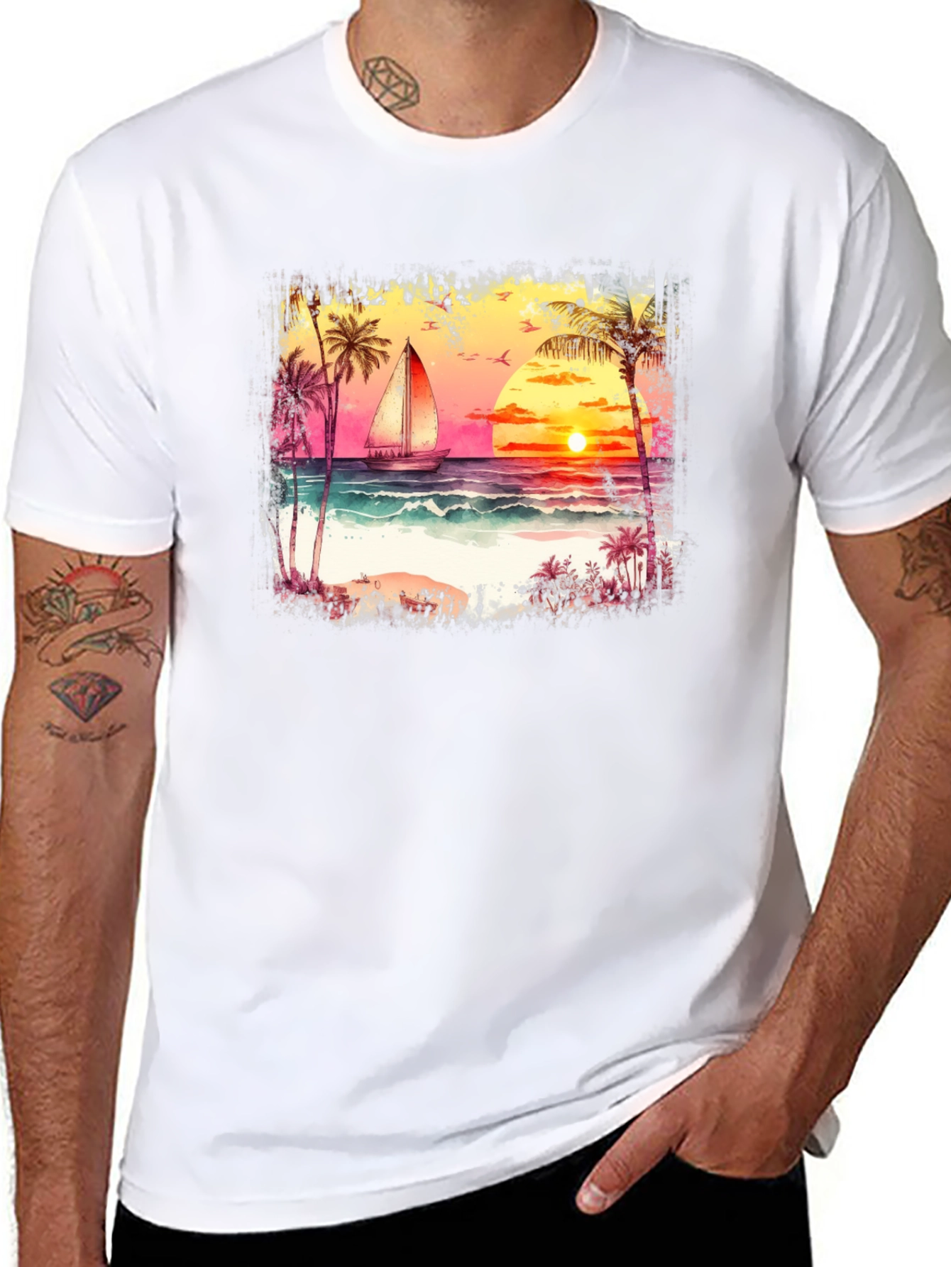 Sunset Sailboat Graphic Tee - Black
