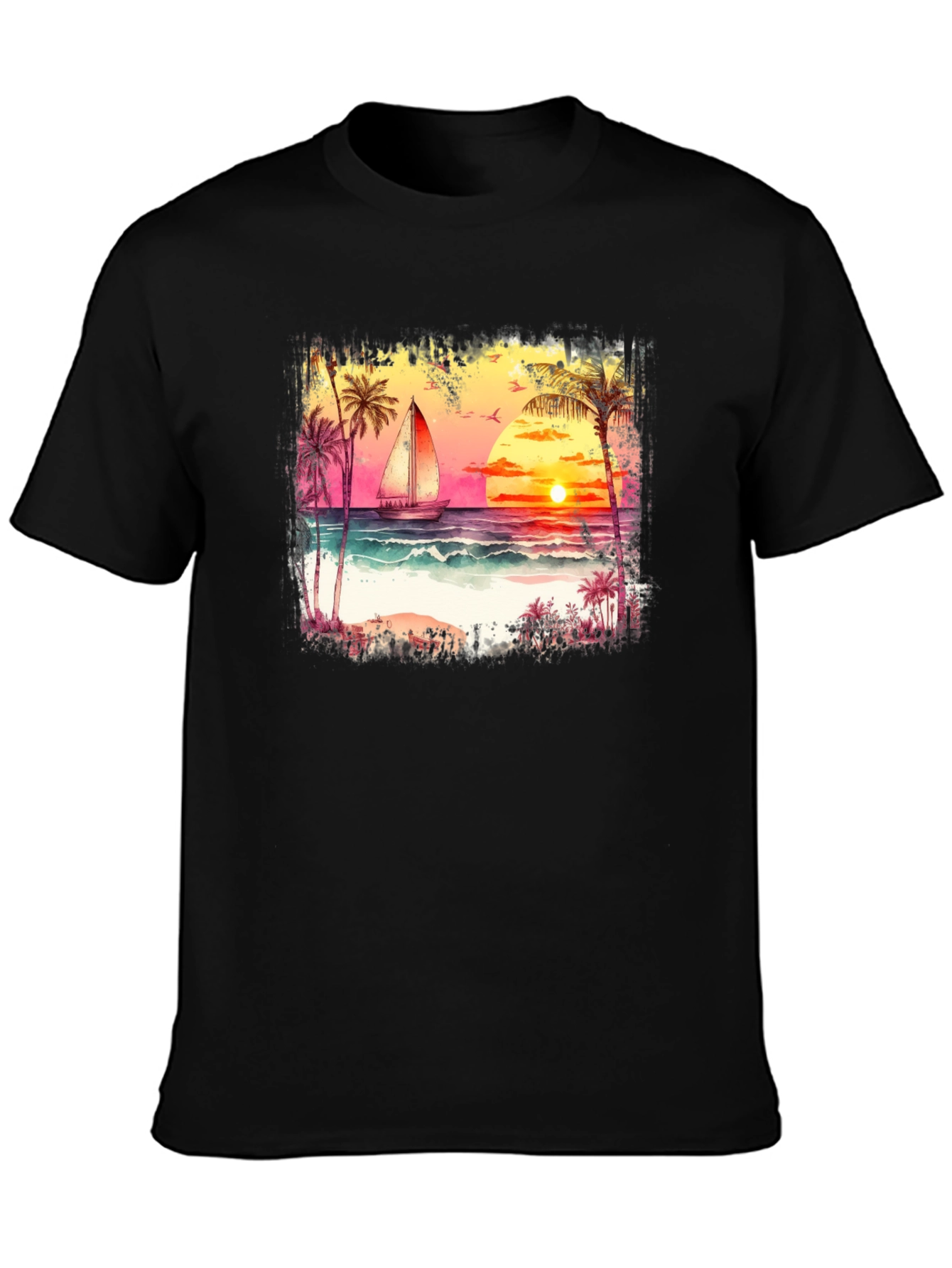 Sunset Sailboat Graphic Tee - Black