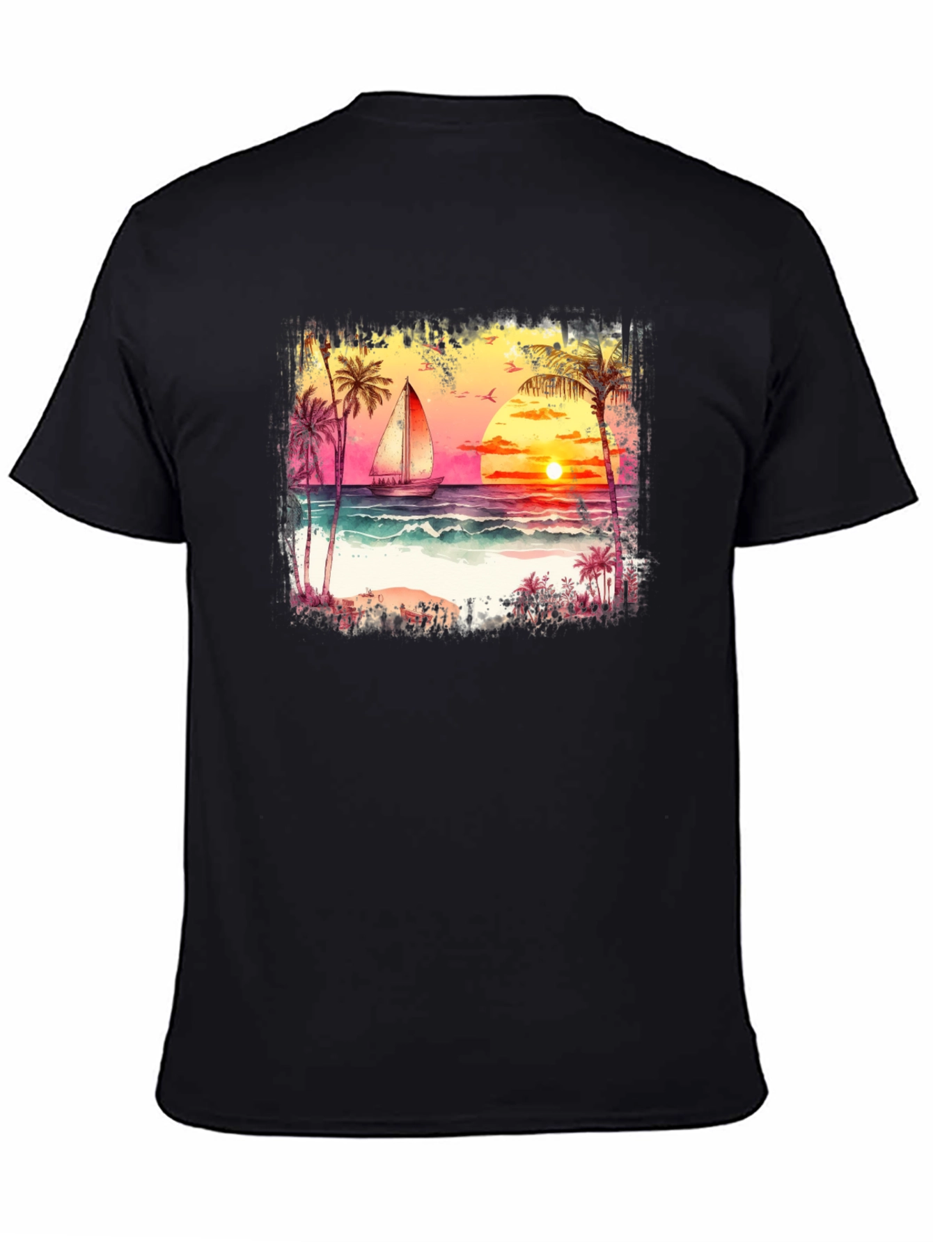 Sunset Sailboat Graphic Tee - Black