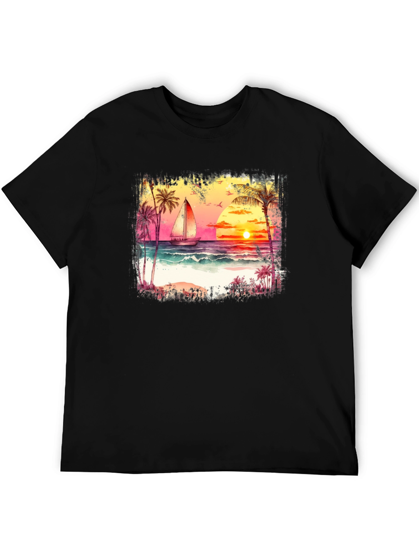 Sunset Sailboat Graphic Tee - Black