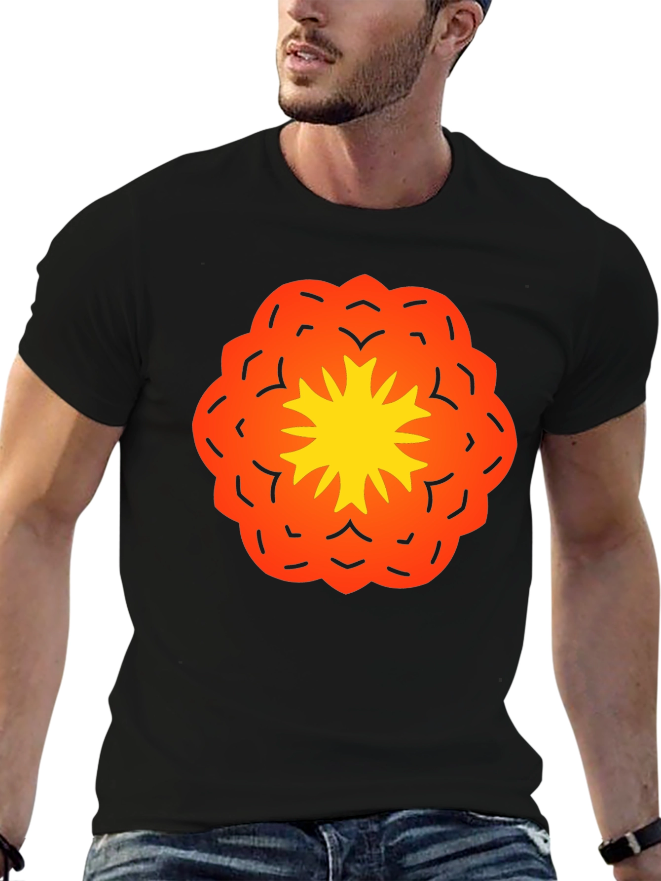 Vibrant Flower Graphic Black T-Shirt