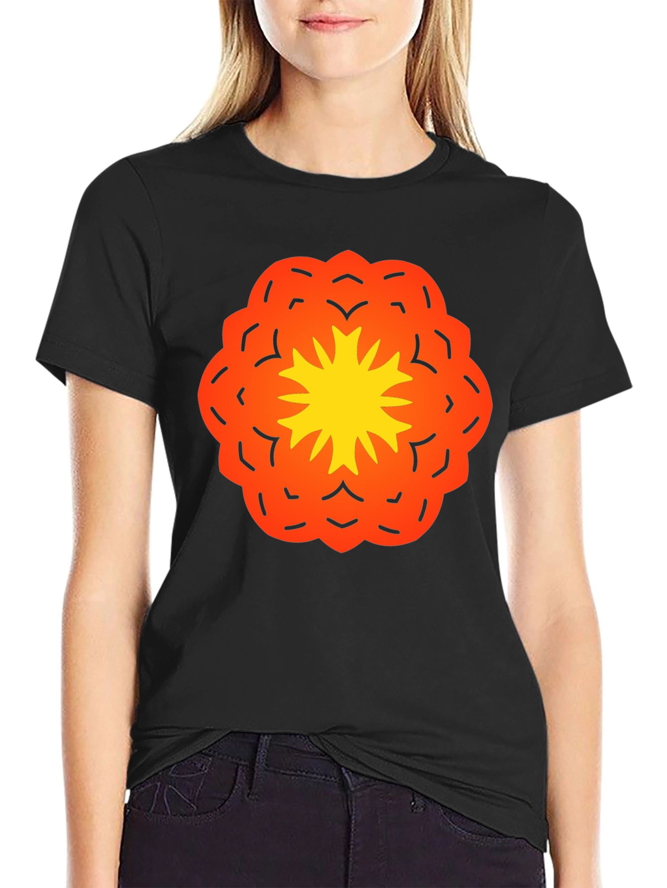 Vibrant Flower Graphic Black T-Shirt