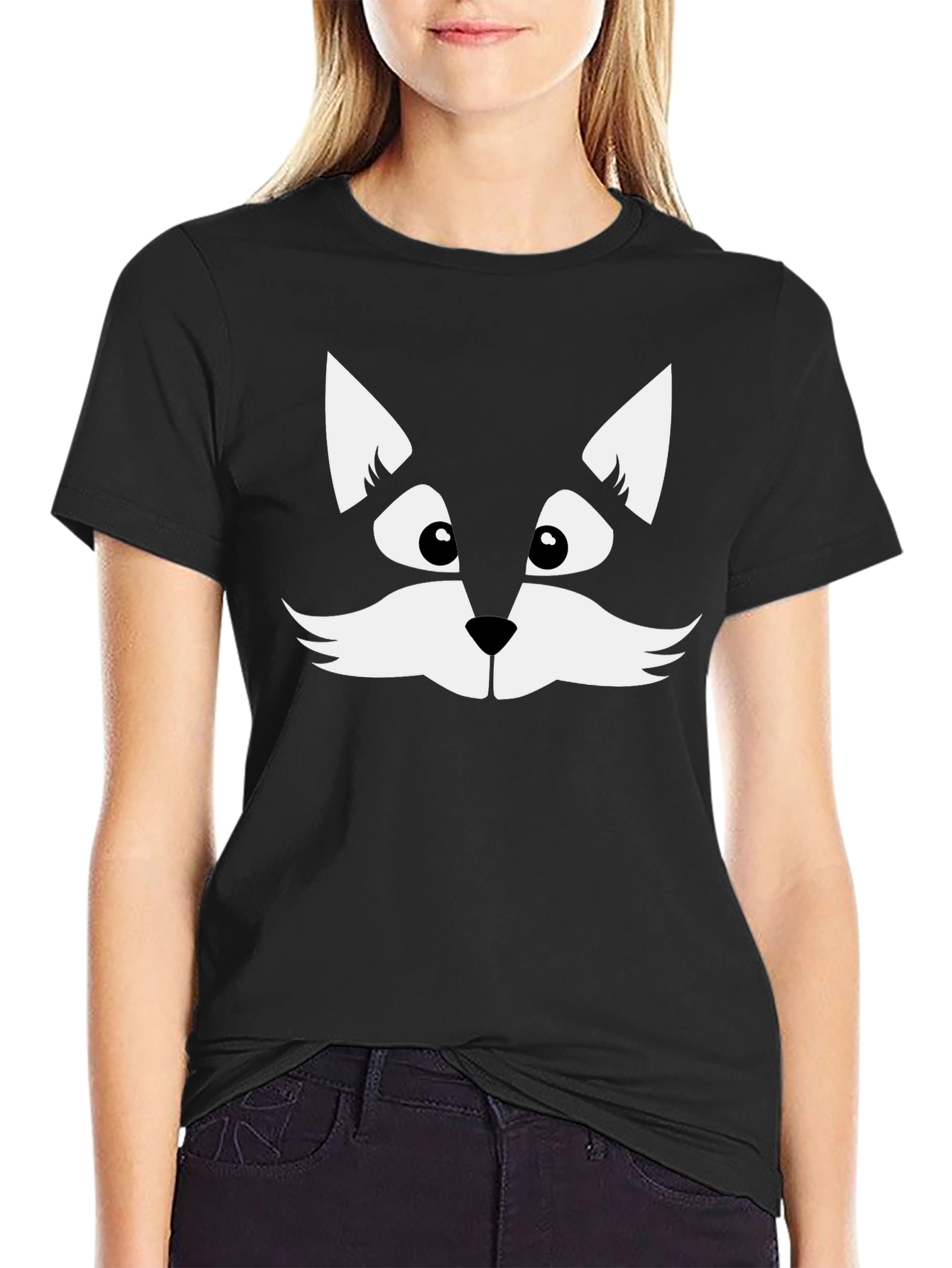 Fun Black T-Shirt with Cute Cat Face Graphic
