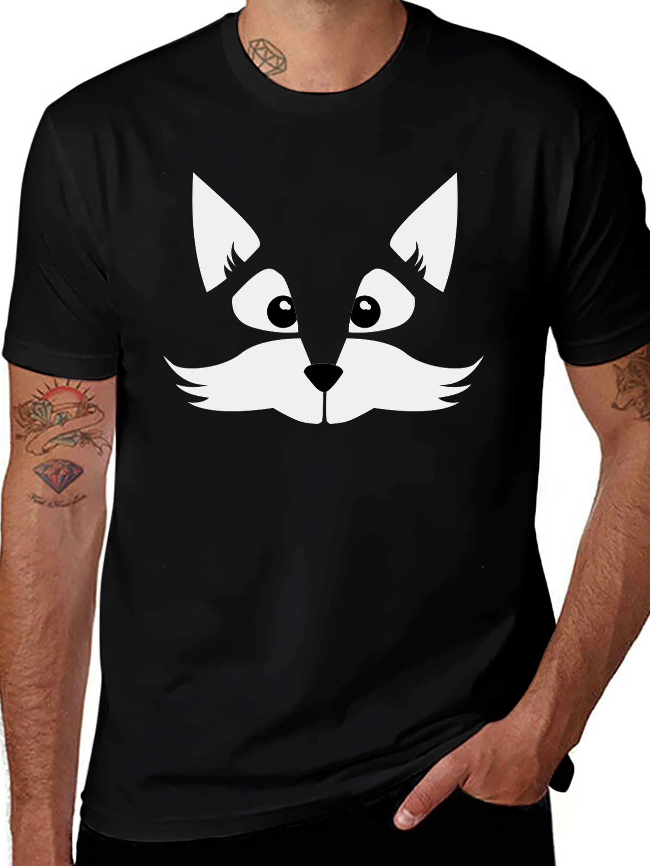 Fun Black T-Shirt with Cute Cat Face Graphic