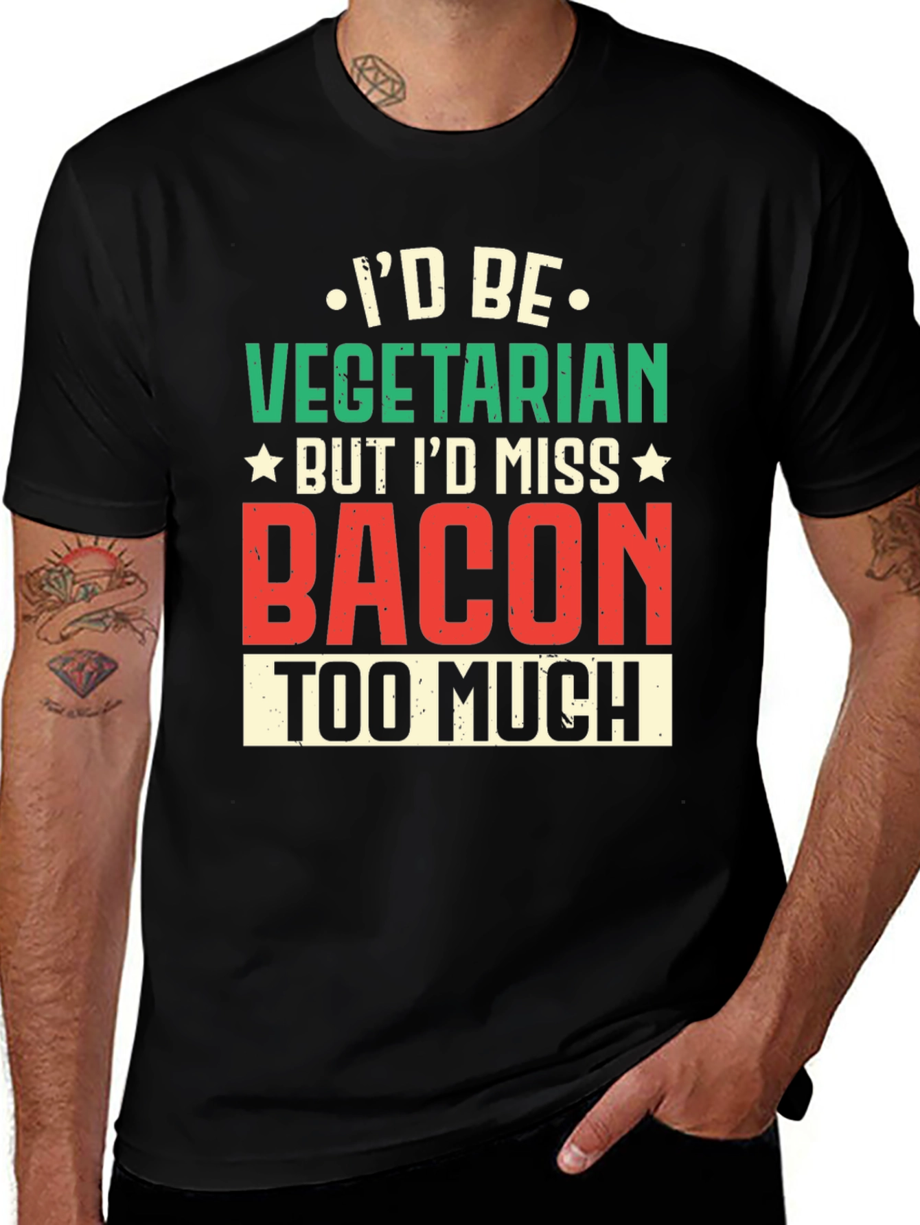 Funny Vegetarian Bacon Graphic T-Shirt