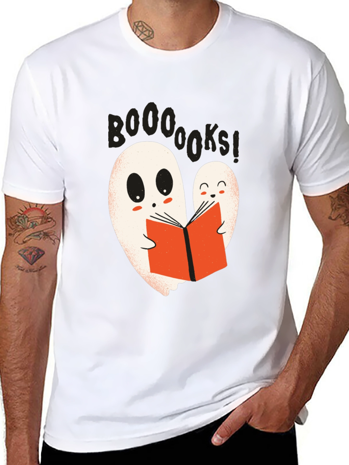 Booooks! Ghost Reading Book Graphic T-Shirt