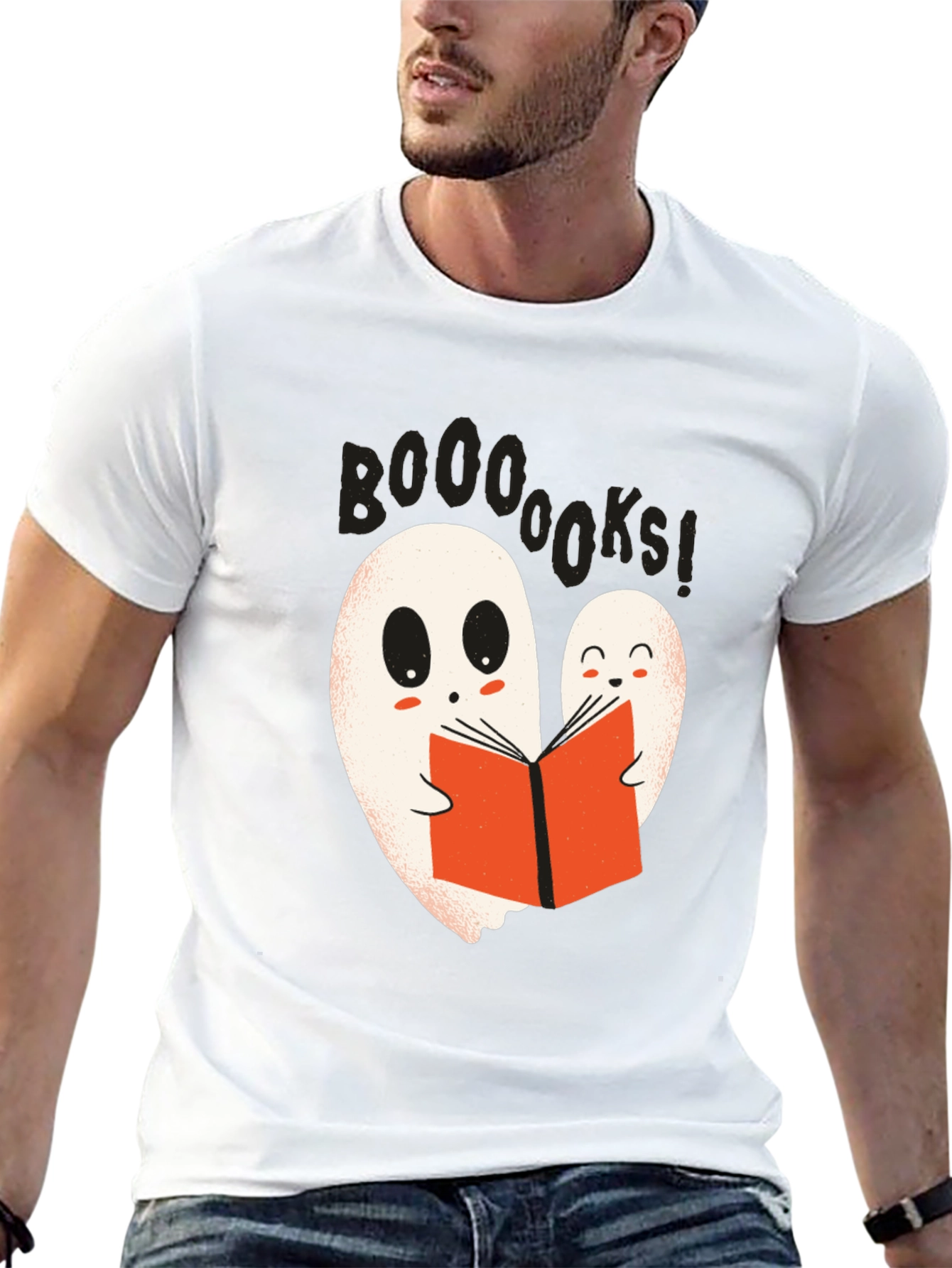 Booooks! Ghost Reading Book Graphic T-Shirt