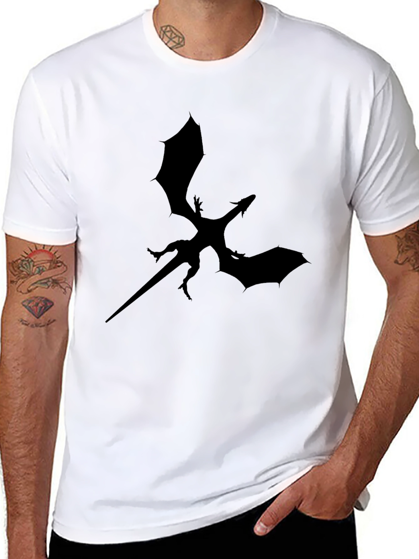Black Dragon Silhouette Graphic Tee - Mens T-Shirt