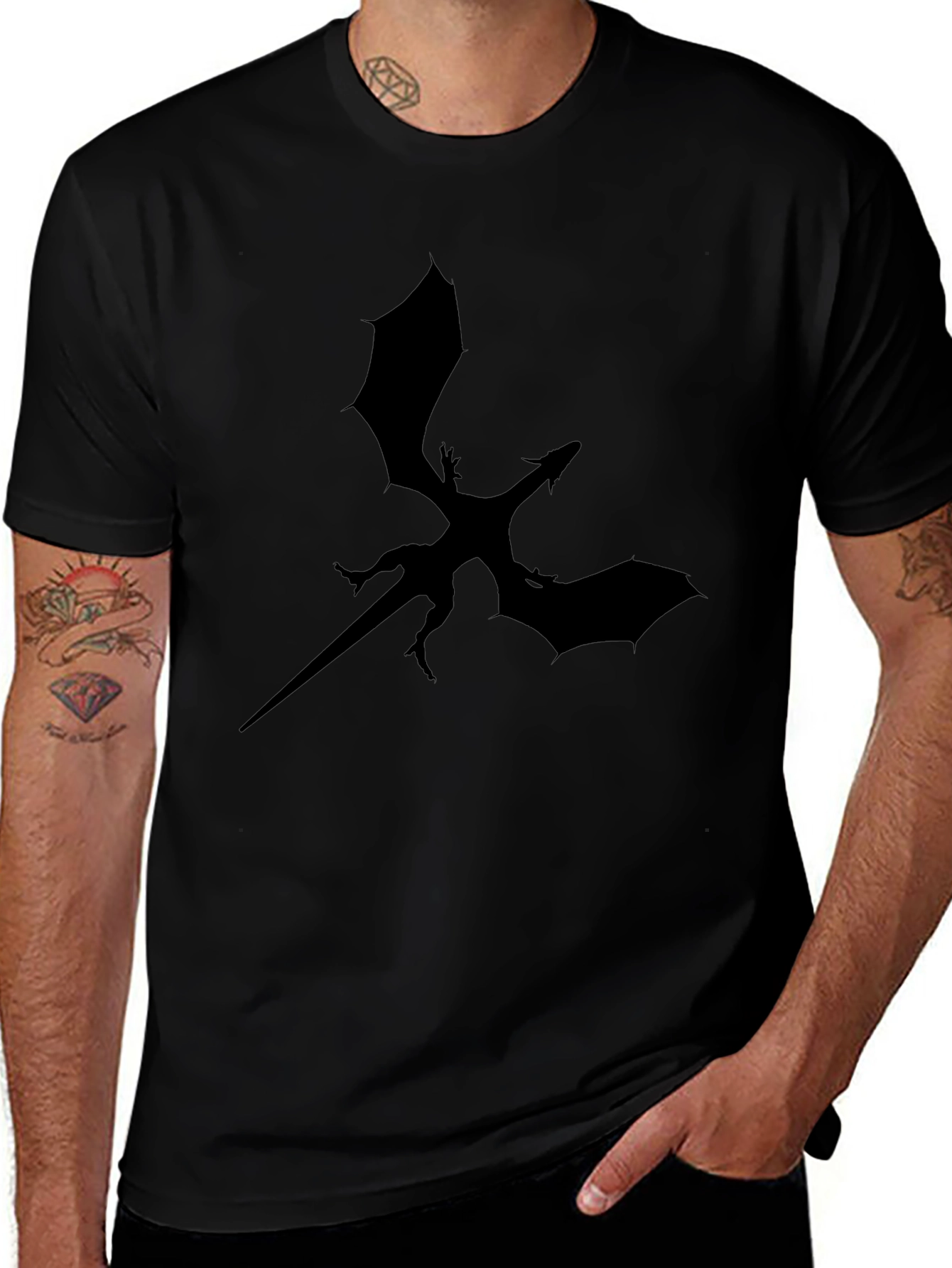 Black Dragon Silhouette Graphic Tee - Mens T-Shirt