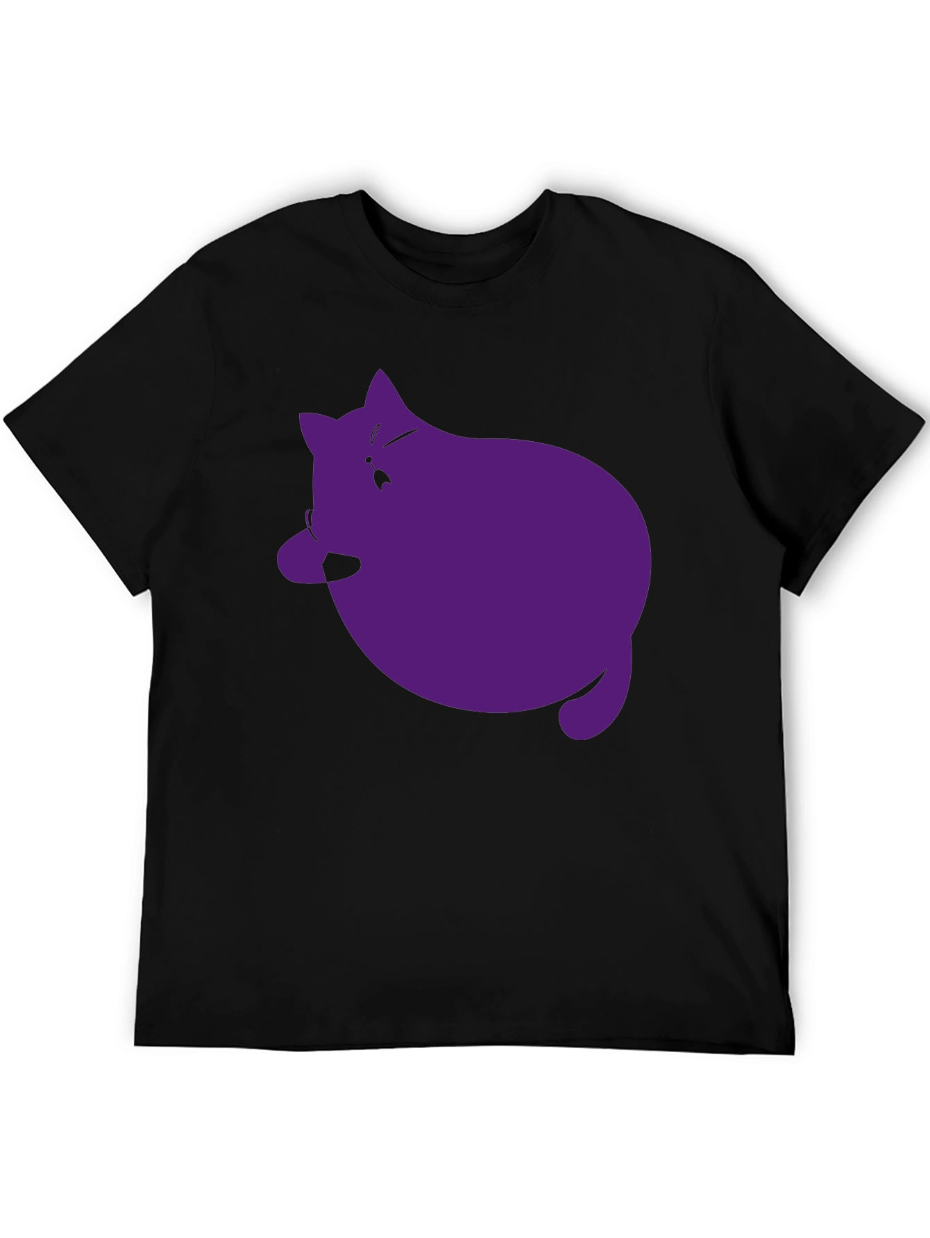 Mens Black T-Shirt with Purple Cat Graphic