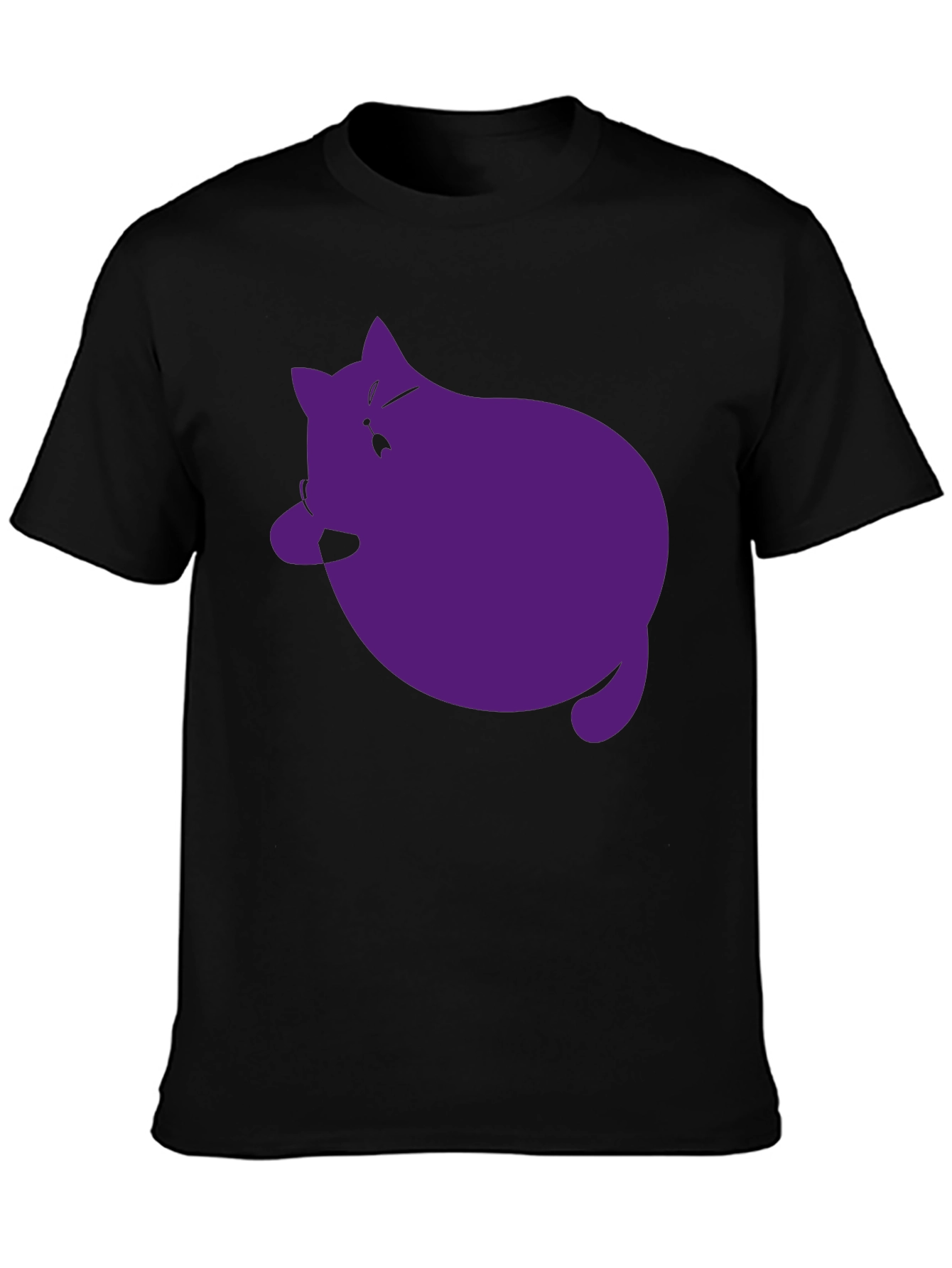 Mens Black T-Shirt with Purple Cat Graphic