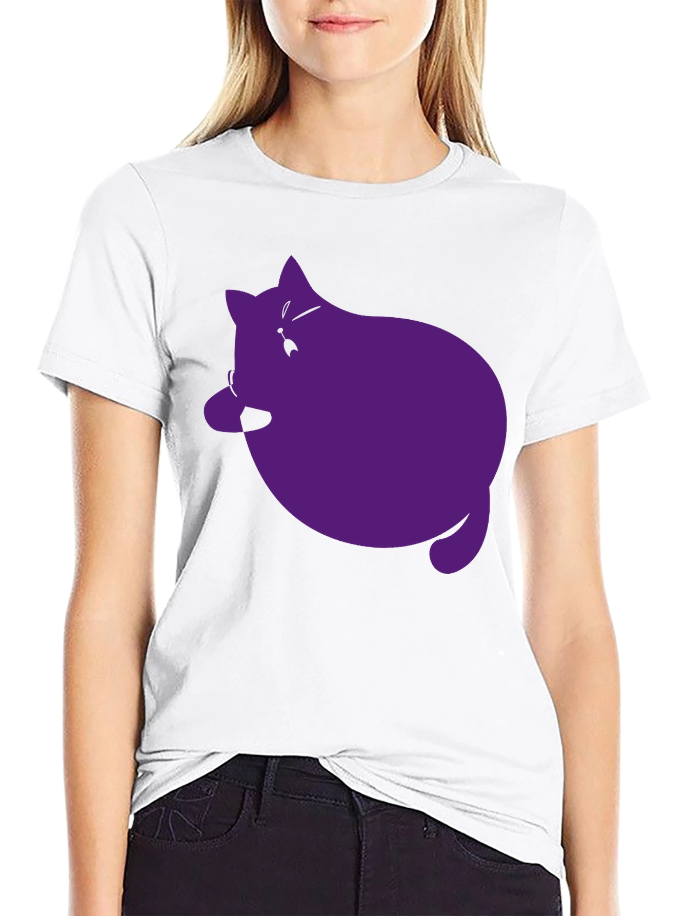 Mens Black T-Shirt with Purple Cat Graphic