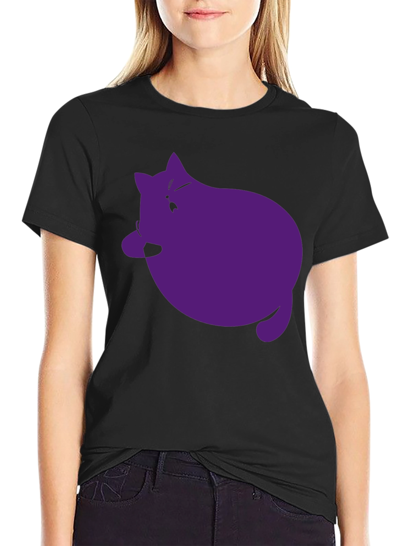 Mens Black T-Shirt with Purple Cat Graphic