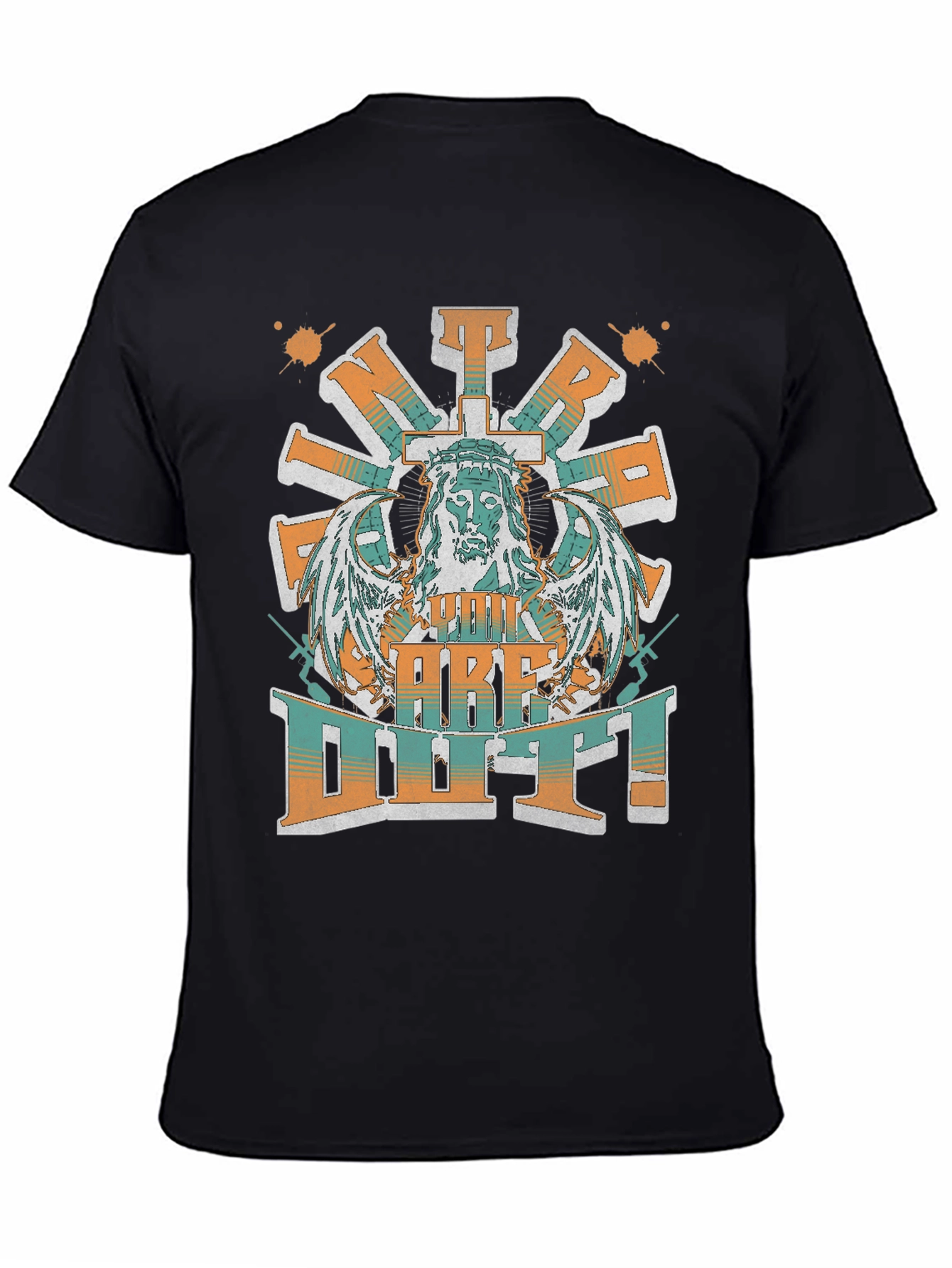 Jesus Cross Wings Graphic Print Black T-Shirt