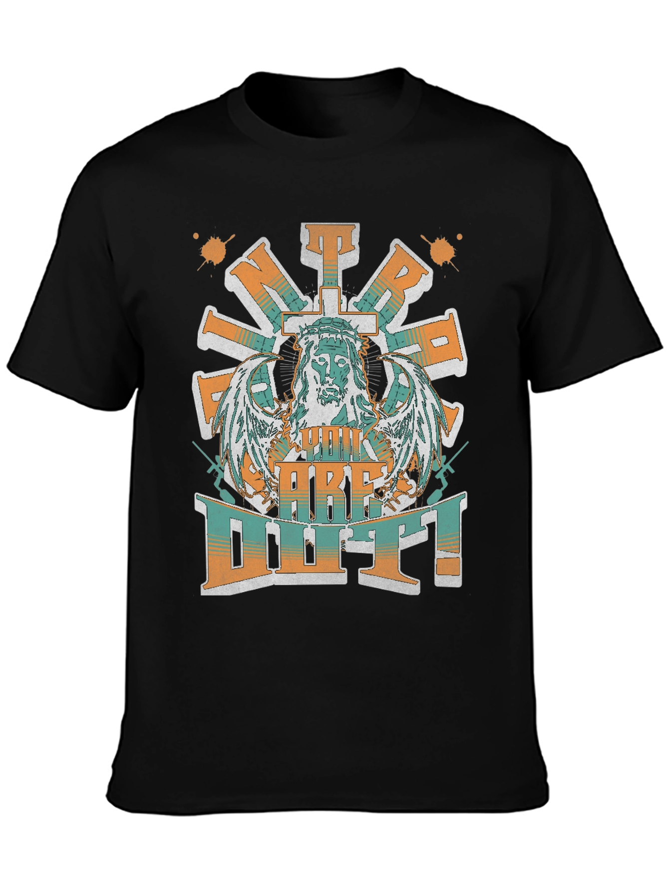 Jesus Cross Wings Graphic Print Black T-Shirt