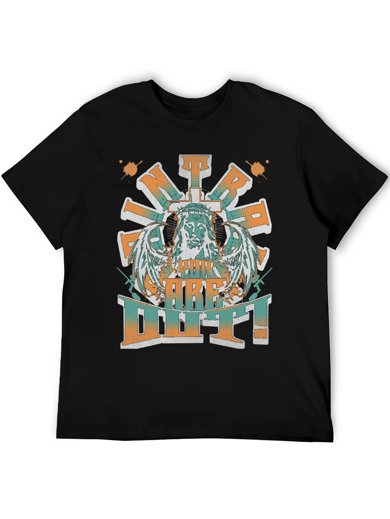 Jesus Cross Wings Graphic Print Black T-Shirt