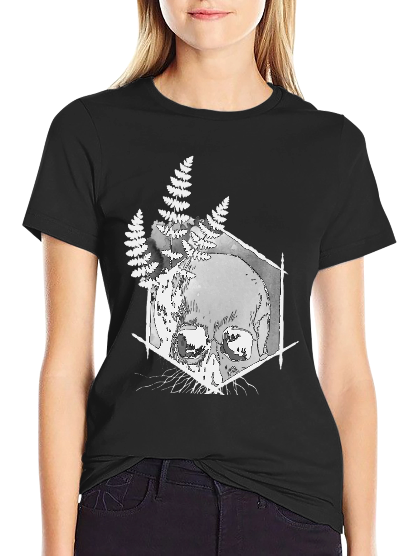 Skull & Fern Graphic T-Shirt - Black