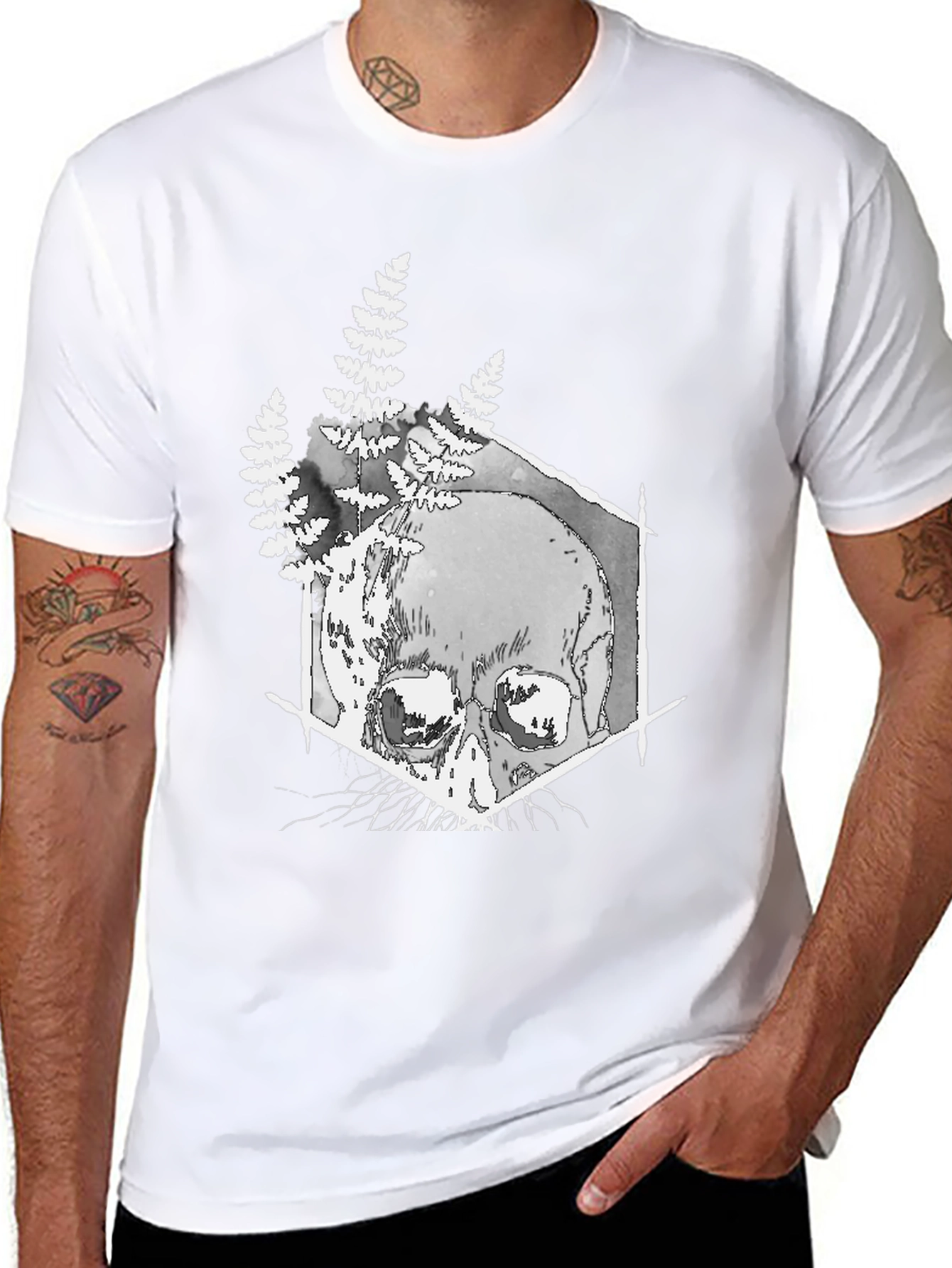 Skull & Fern Graphic T-Shirt - Black