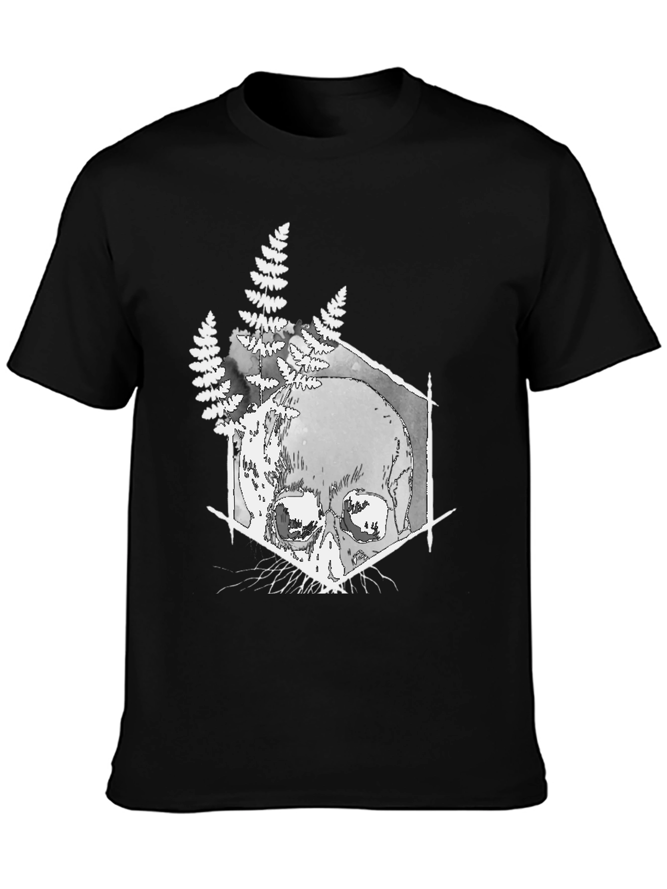 Skull & Fern Graphic T-Shirt - Black