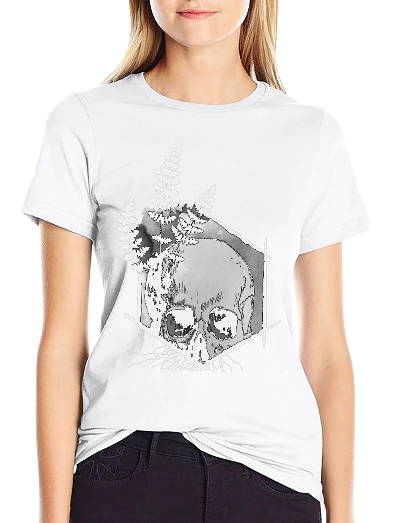 Skull & Fern Graphic T-Shirt - Black