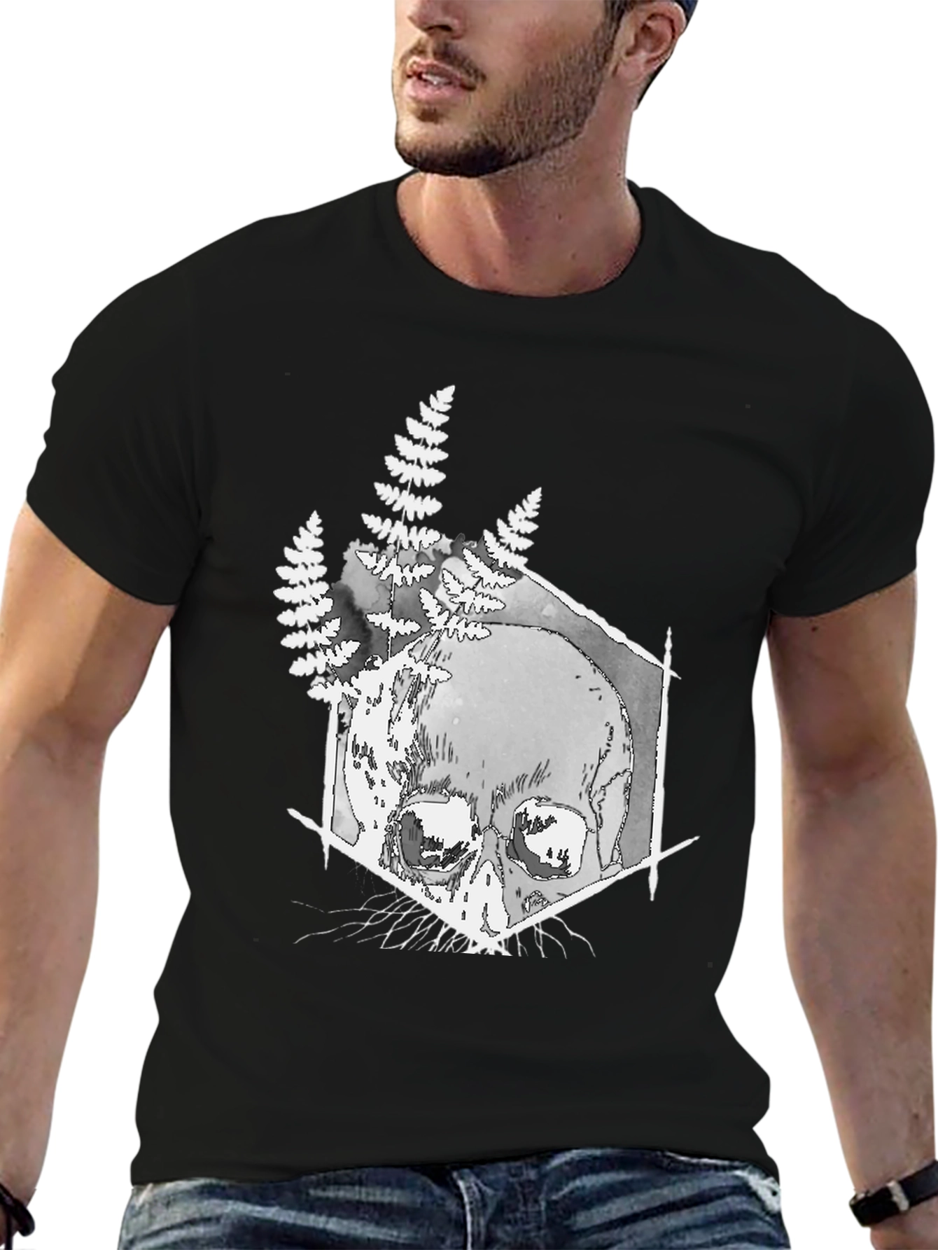 Skull & Fern Graphic T-Shirt - Black