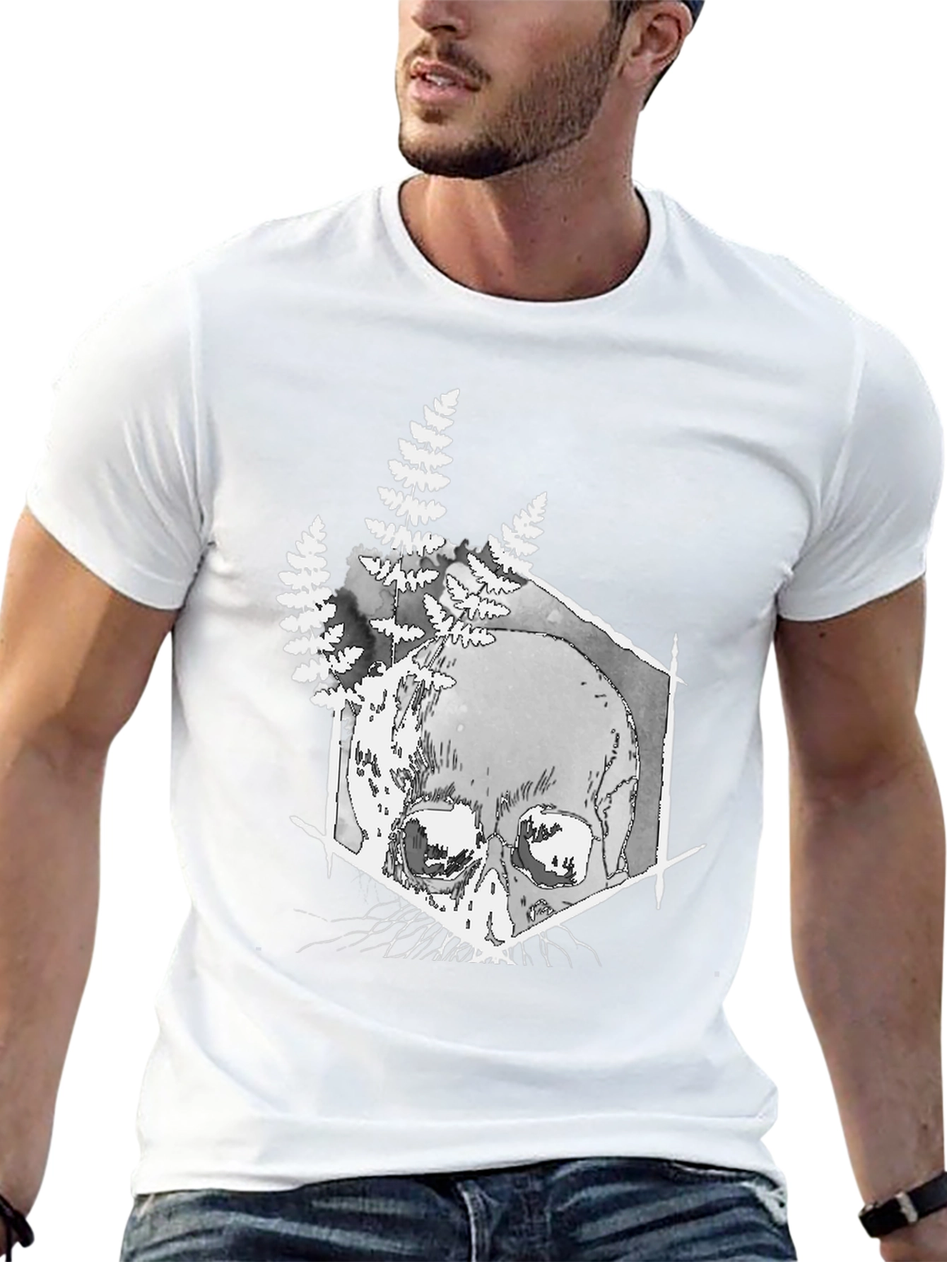 Skull & Fern Graphic T-Shirt - Black
