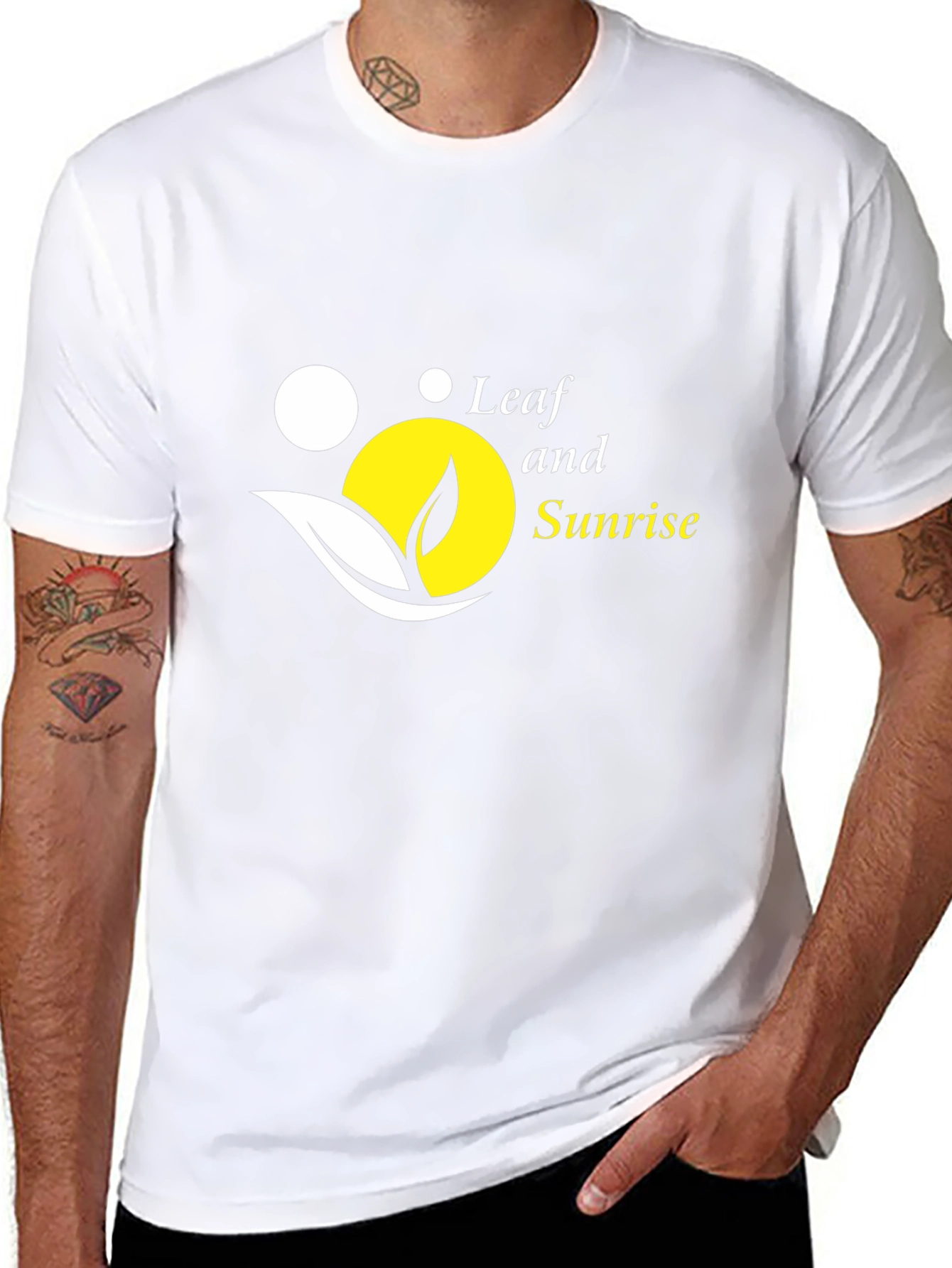 Leaf and Sunrise Graphic Black T-Shirt