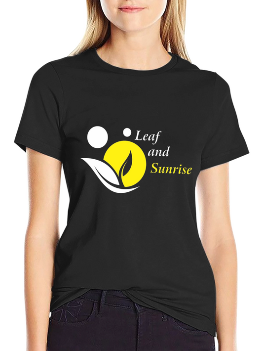 Leaf and Sunrise Graphic Black T-Shirt