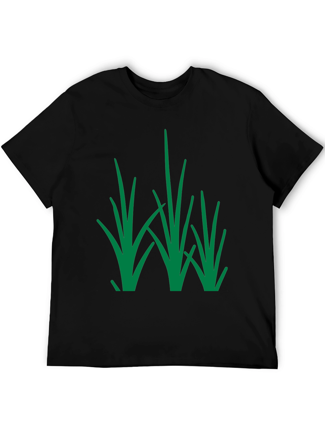 Green Grass Design Black T-Shirt