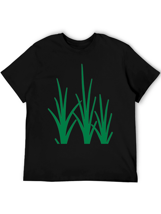 Green Grass Design Black T-Shirt
