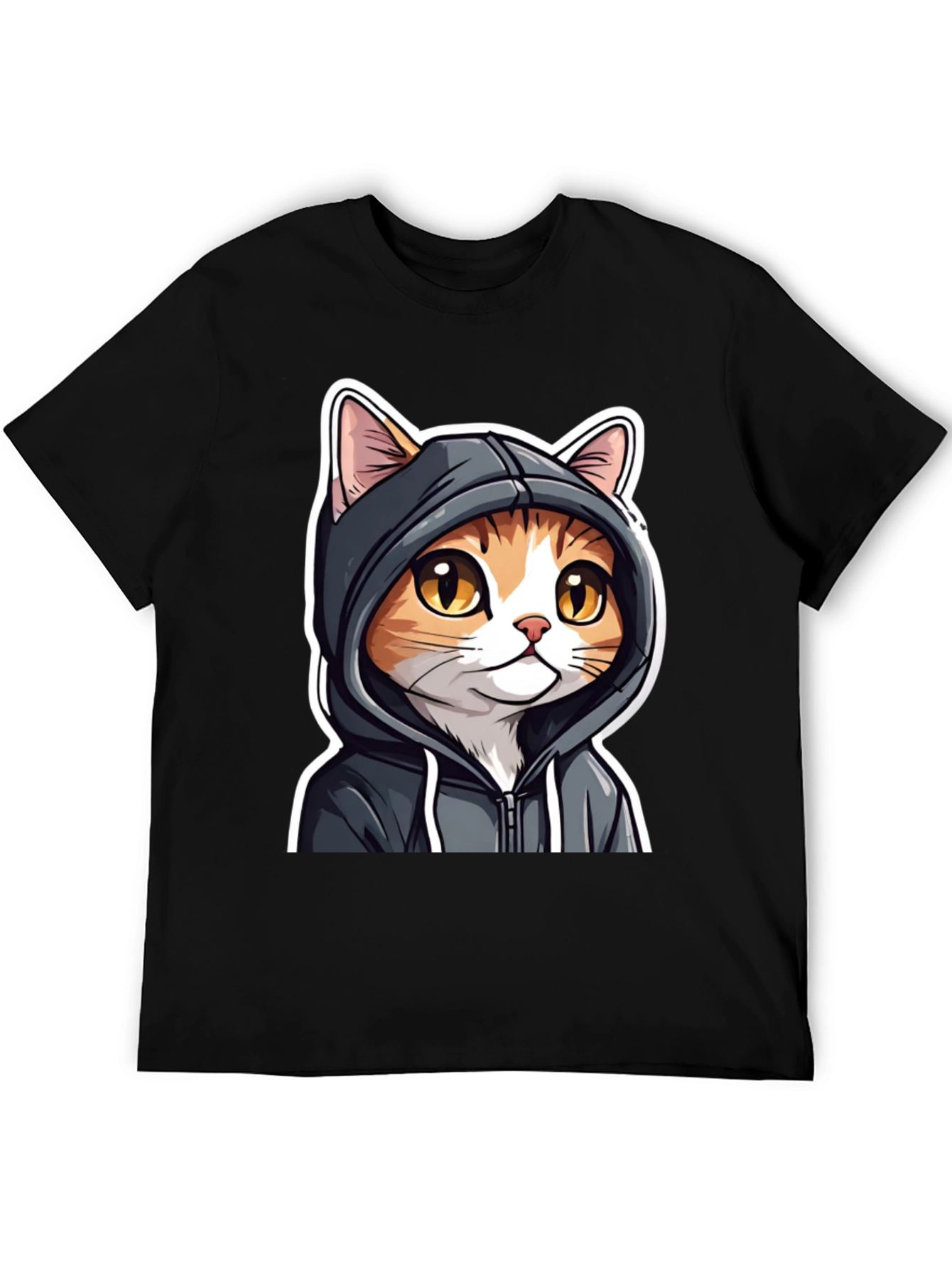 Cat Hoodie Graphic T-Shirt - Unisex Casual Tee