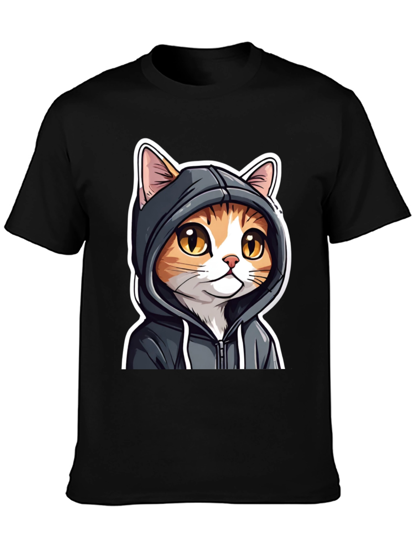 Cat Hoodie Graphic T-Shirt - Unisex Casual Tee