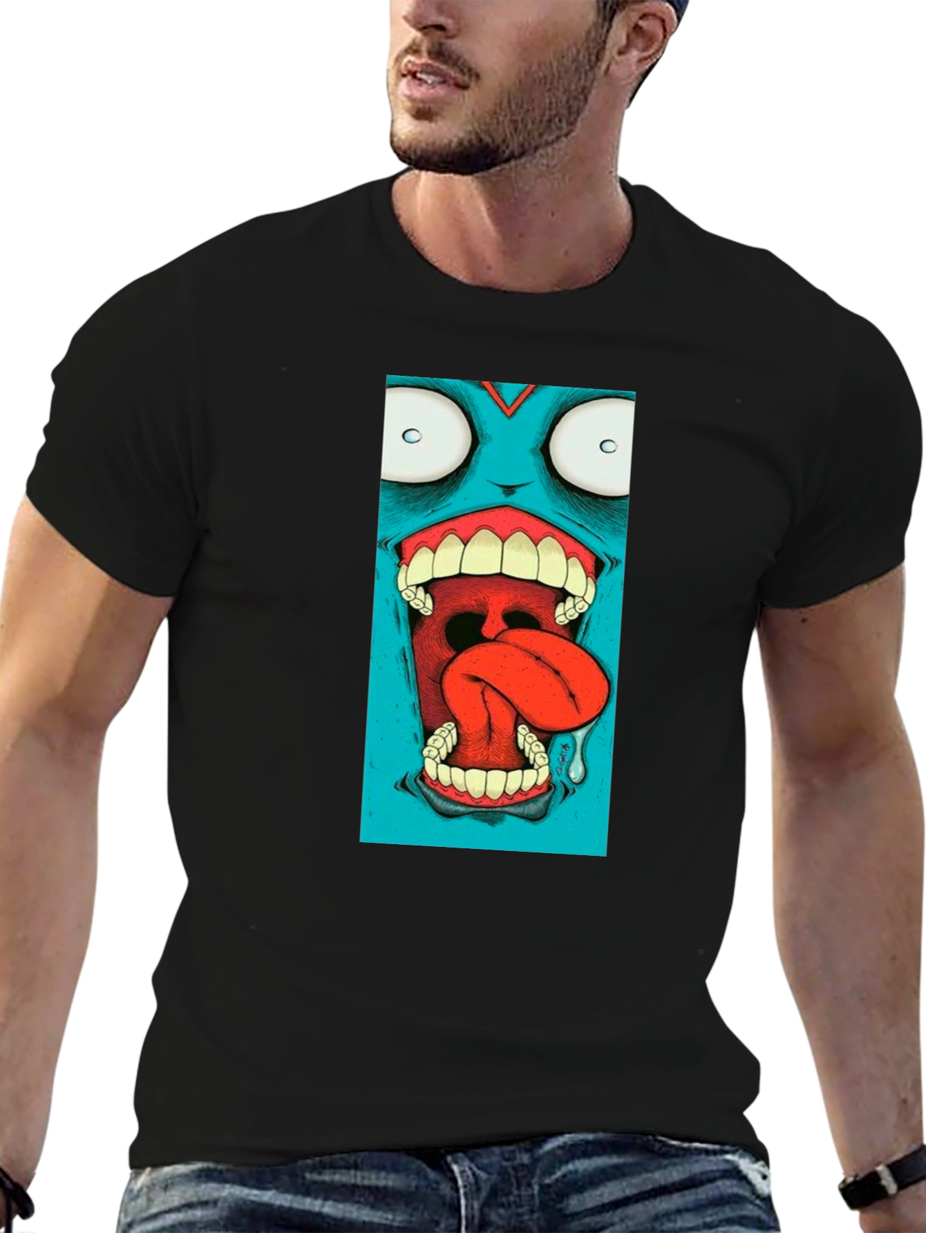 Monster Graphic Print Black T-Shirt