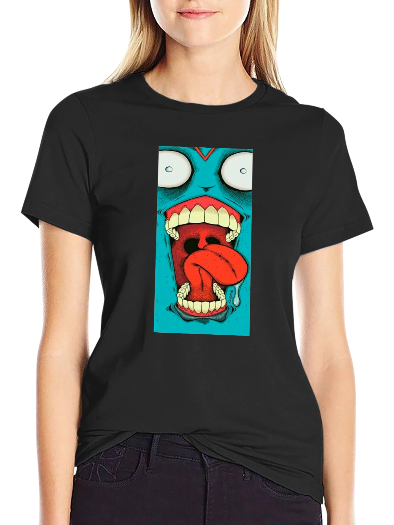 Monster Graphic Print Black T-Shirt