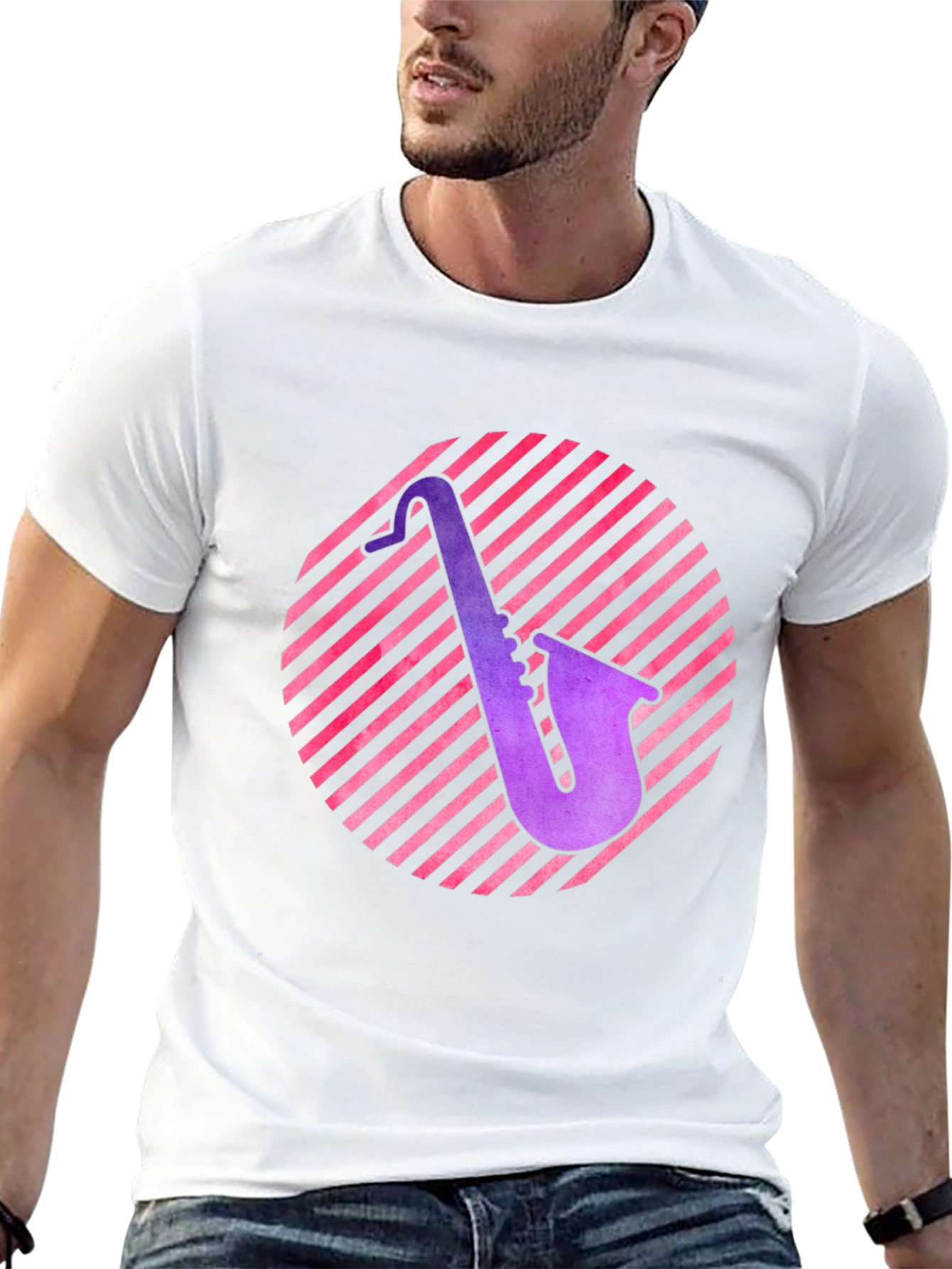 Saxophone Circle Graphic Tee - Black Cotton Shirt