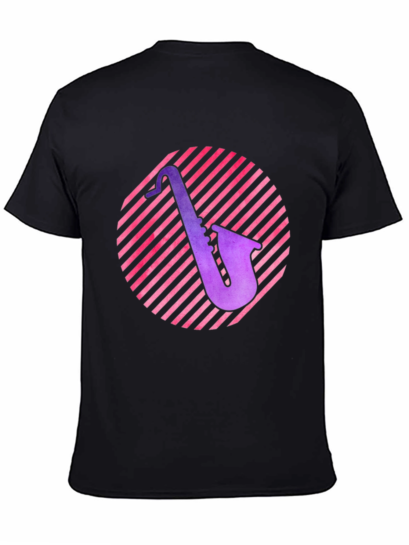 Saxophone Circle Graphic Tee - Black Cotton Shirt