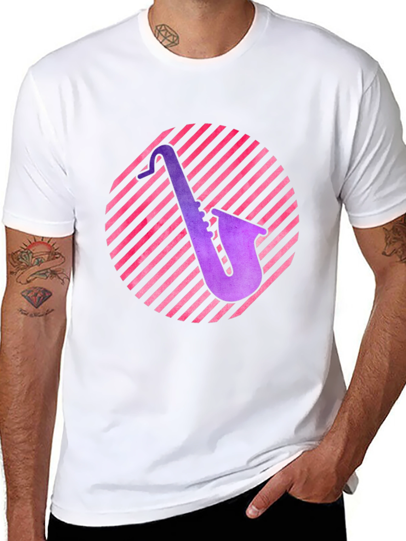 Saxophone Circle Graphic Tee - Black Cotton Shirt