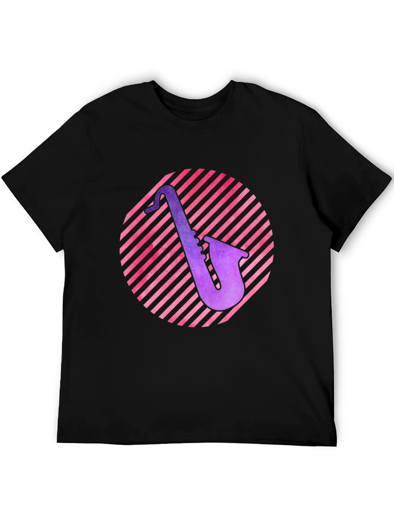 Saxophone Circle Graphic Tee - Black Cotton Shirt