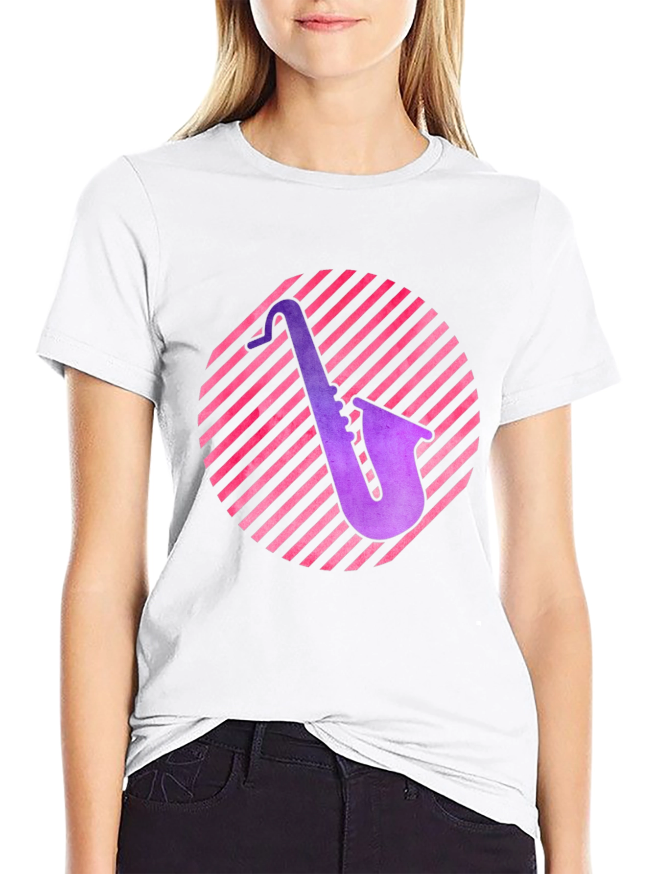Saxophone Circle Graphic Tee - Black Cotton Shirt