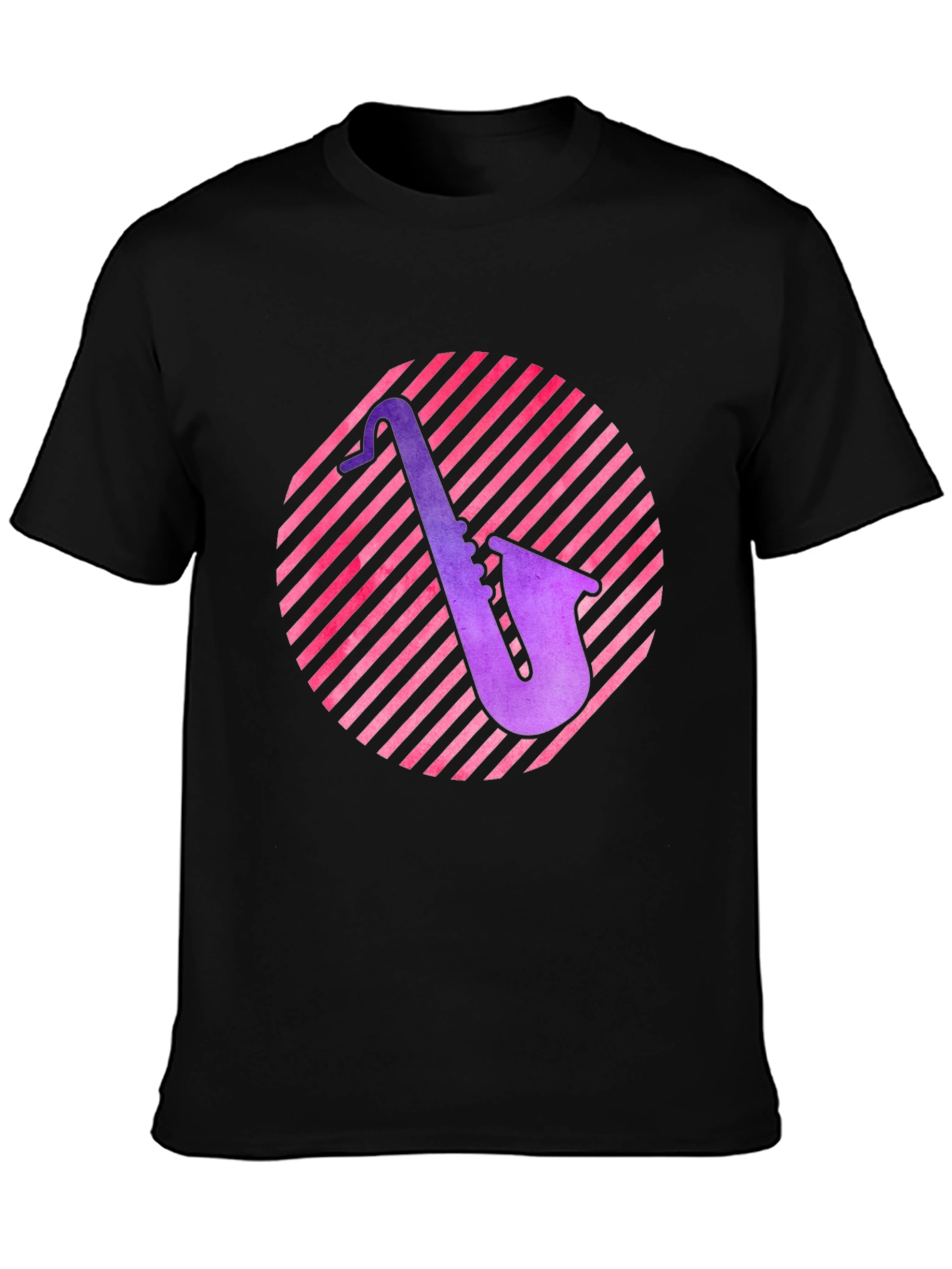 Saxophone Circle Graphic Tee - Black Cotton Shirt