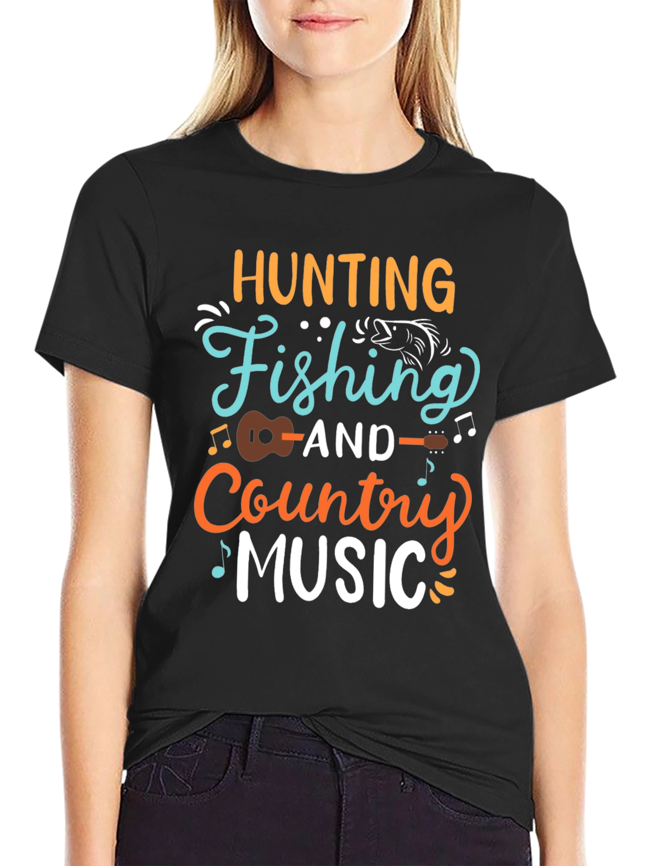 Hunting Fishing Country Music Graphic T-Shirt