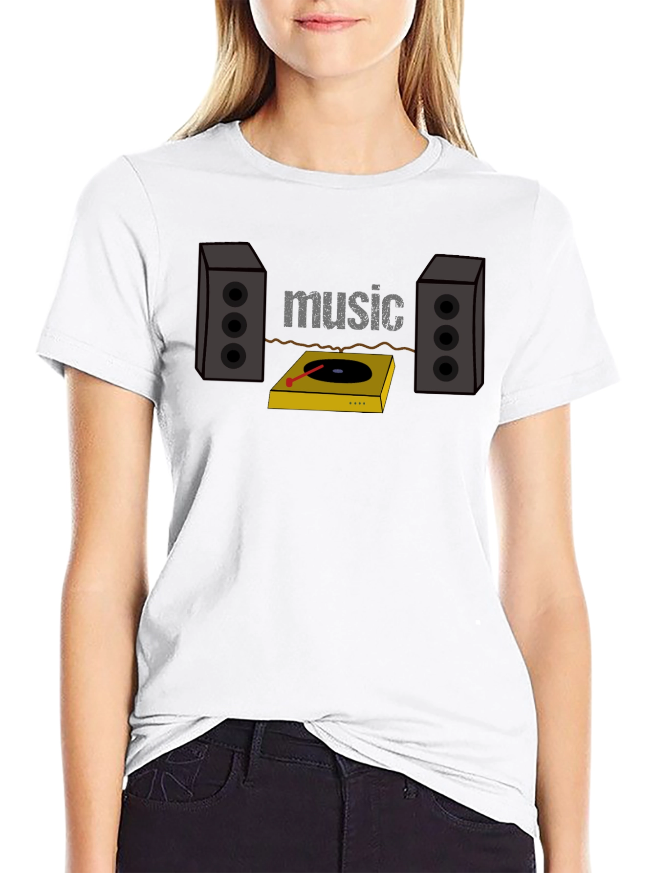 Music Lover Graphic Tee - Turntable & Speakers T-Shirt