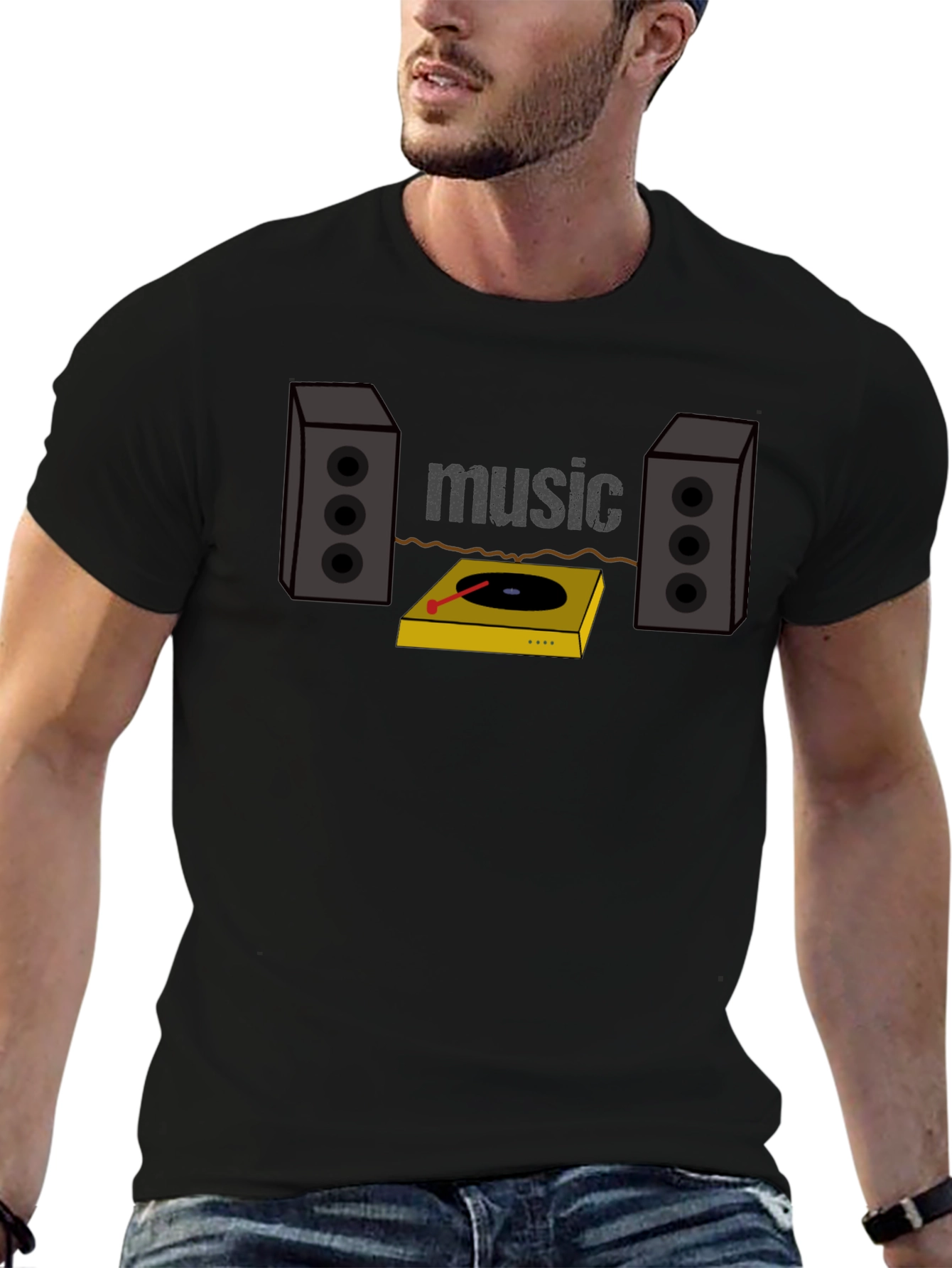 Music Lover Graphic Tee - Turntable & Speakers T-Shirt
