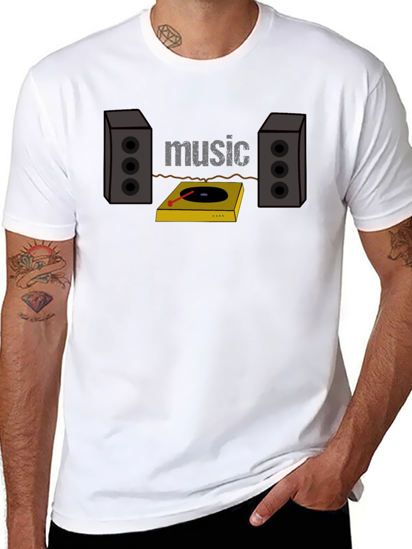 Music Lover Graphic Tee - Turntable & Speakers T-Shirt