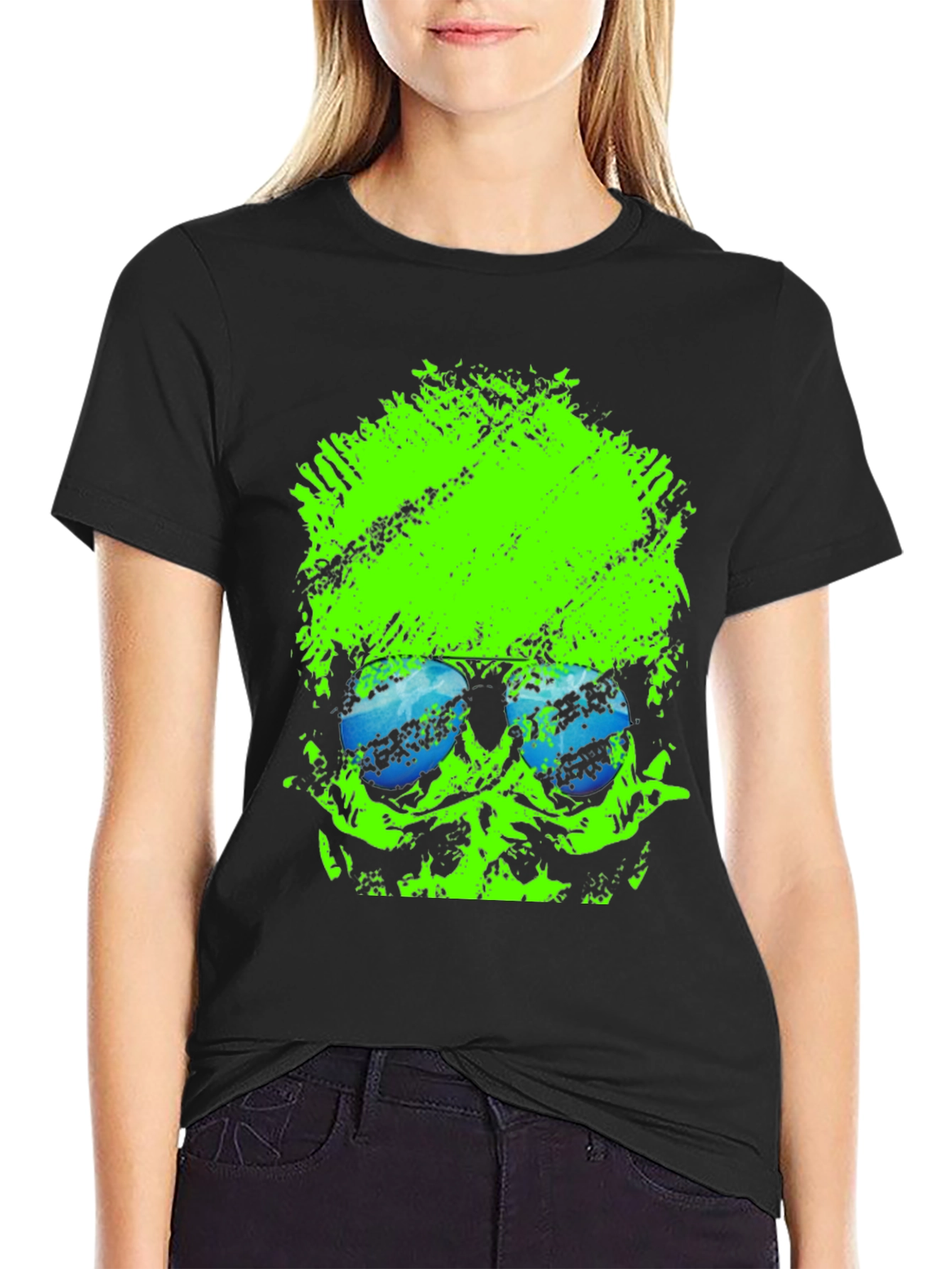 Neon Skull Graphic Black T-Shirt