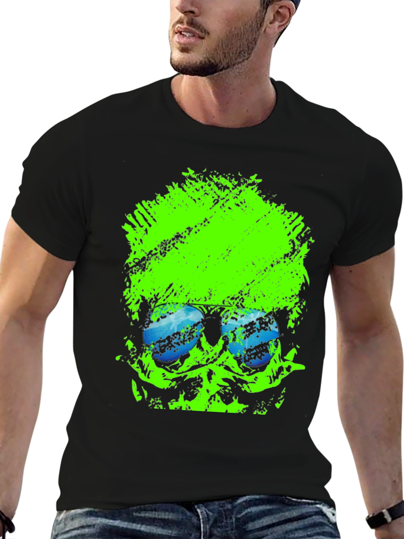 Neon Skull Graphic Black T-Shirt